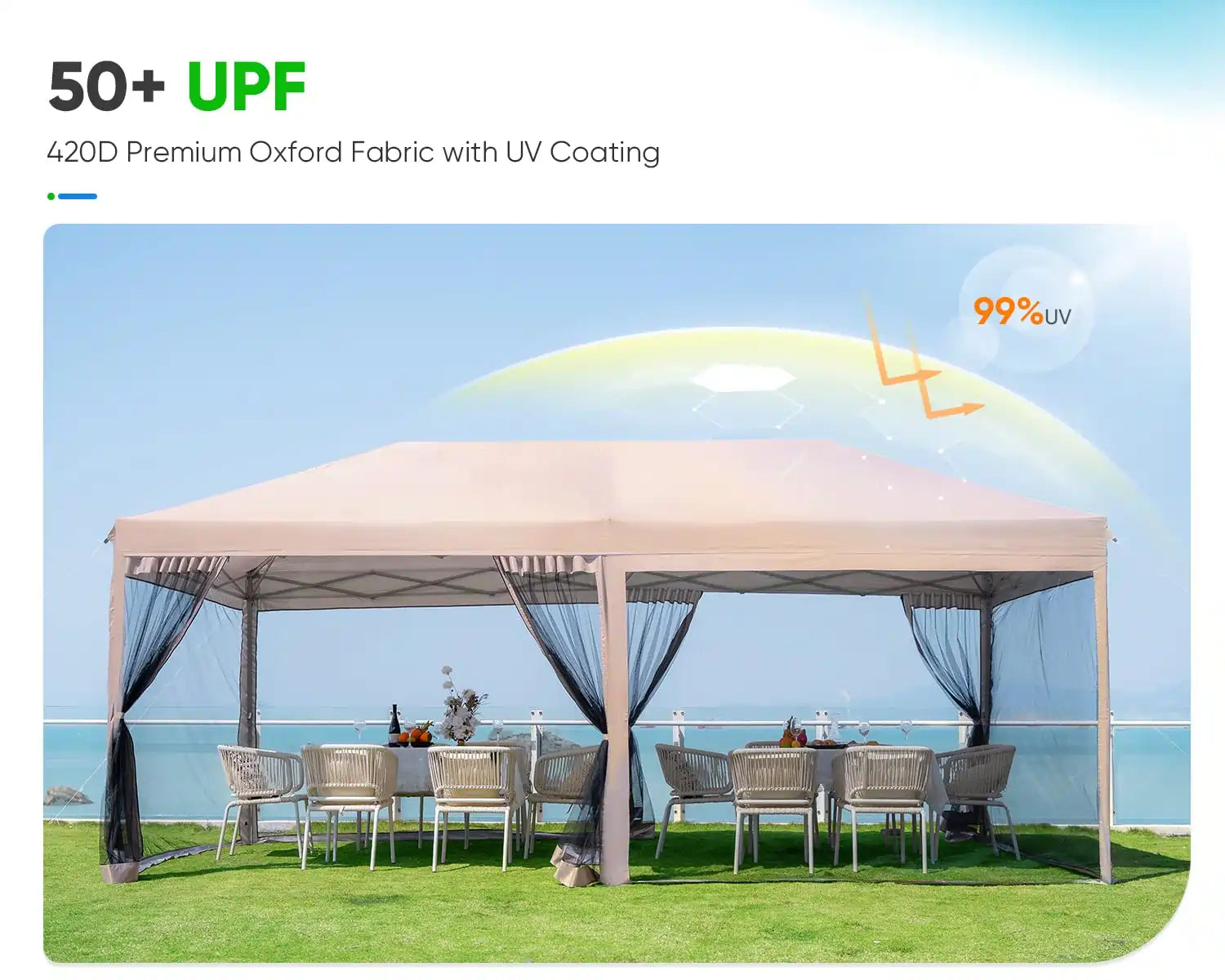 10' x 20' Pop Up Canopy Tent with Screen Walls - Outdoor Party Shelter for Backyard, Beach, Camping & Picnic - UV Protection & Bug-Free Shade Solution