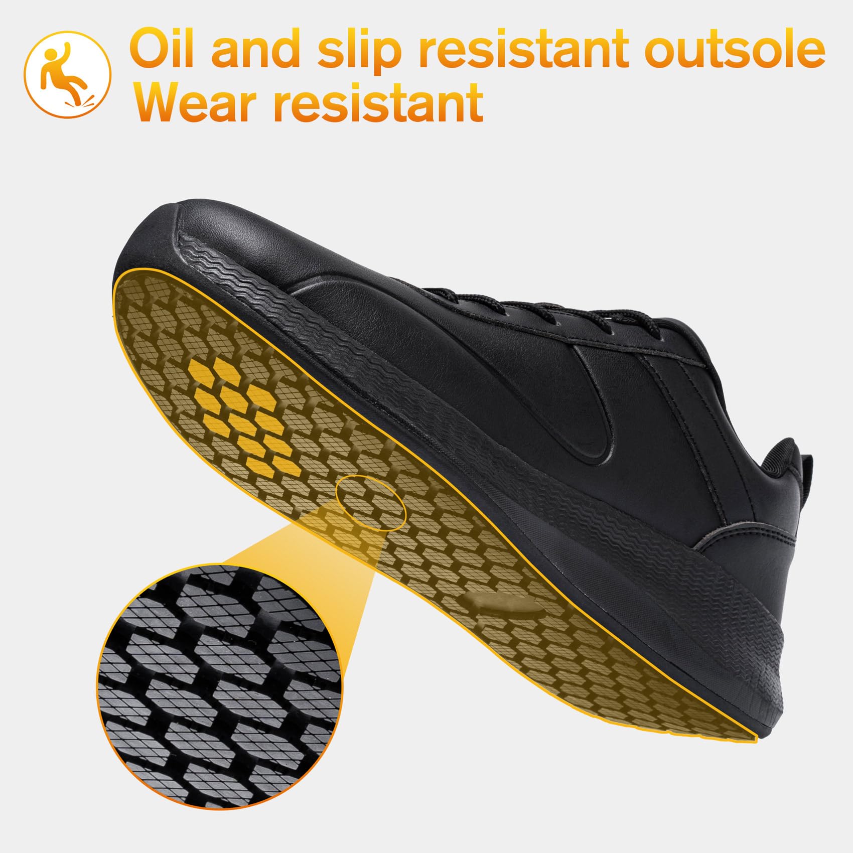 **Slip-Resistant Men's Work Shoes - Waterproof Slip-On Sneakers for Kitchen & Restaurant Staff | Comfortable Non-Slip Chef Shoes for Safety | Ideal for Cooking, Food Service & Hospitality (Black)**