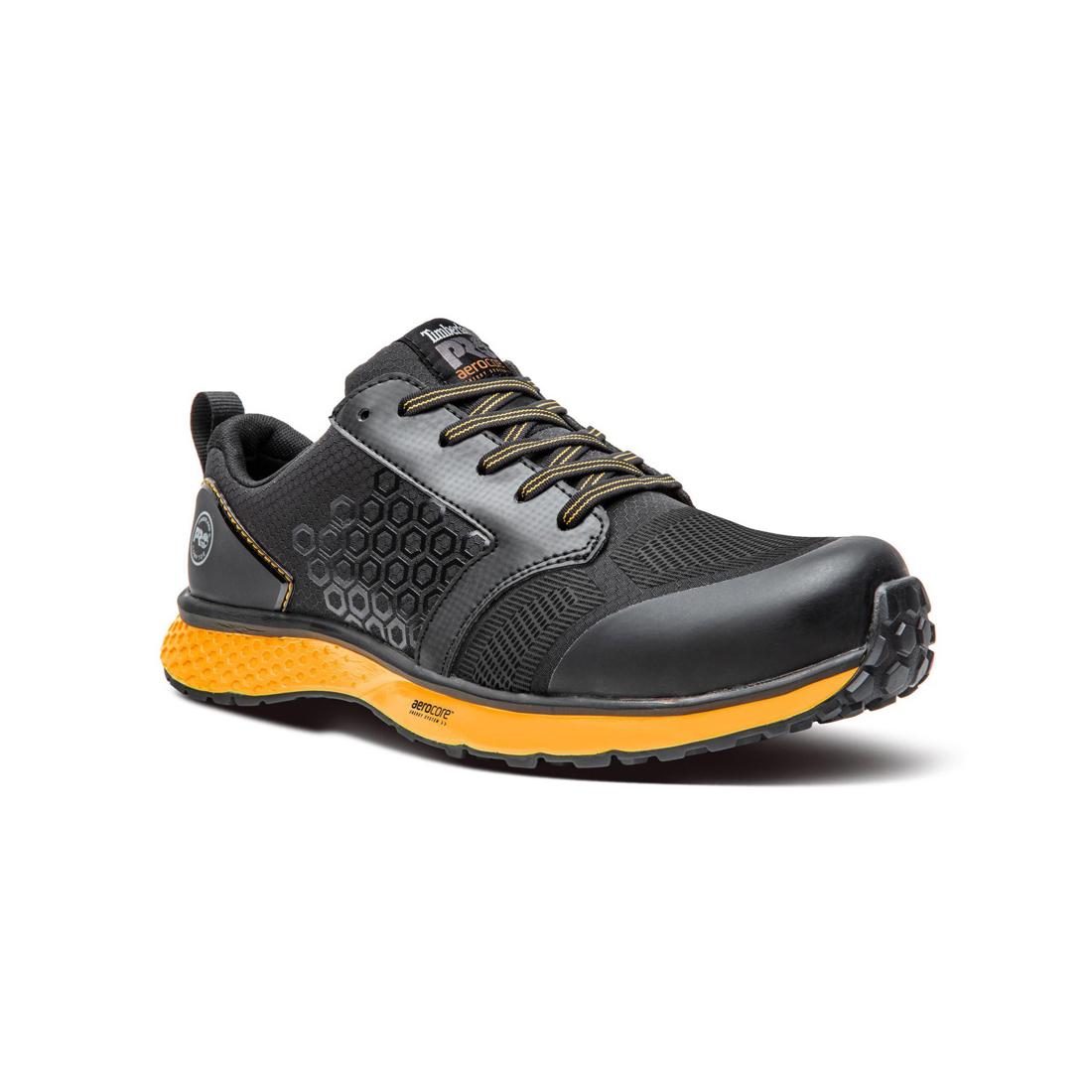Reaxion Composite Toe Work Shoes for Men - Black & Orange Safety Boots with Slip Resistant Outsole | Perfect for Construction, Warehouse & Industrial Work