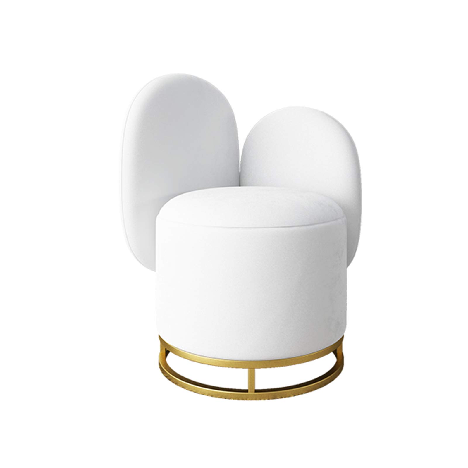 Velvet Upholstered Accent Chair with Brass Gold Metal Legs - Modern Vanity Makeup Chair for Bedroom, Dressing Room & Lounge | Elegant White Leisure Seating for Women's Dressing Table, Boudoir & Beauty Salon