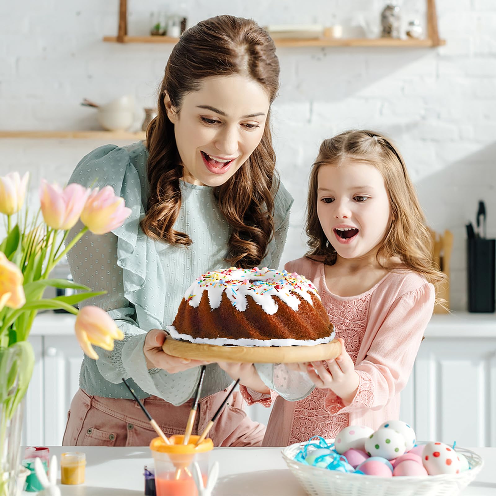 2 Pack Non-Stick Silicone Cake Pans - 8 & 10 Inch Baking Molds for Gelatin, Bundt Cake, Jello, Brownie, Cornbread | Perfect for Home Baking, Party Desserts & Holiday Cooking