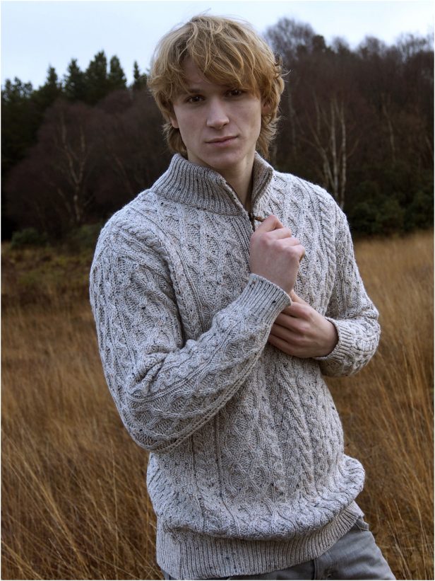 Men's Quarter Zip Aran Sweater - Soft Wool Pullover with 3 Color Options | Warm & Cozy for Outdoor Activities, Casual Wear & Layering