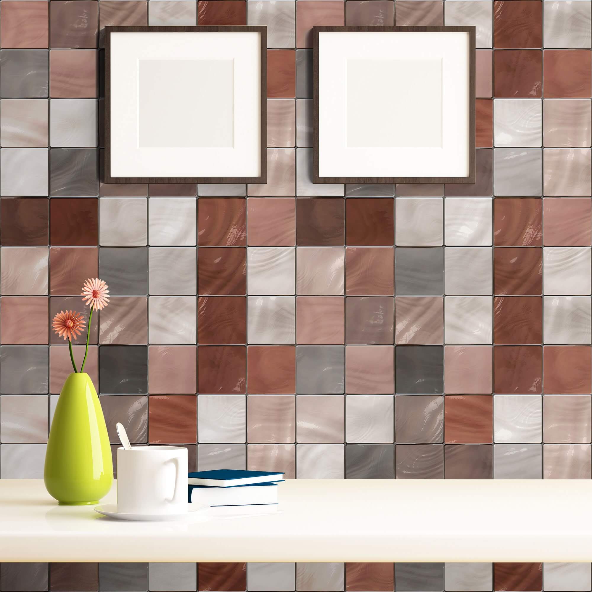 Brown Geometric Tile Adhesive Peel and Stick Removable Wallpaper - Self-Adhesive Wall Decal for Kitchen Backsplash, Bathroom, Bedroom & Office Decor