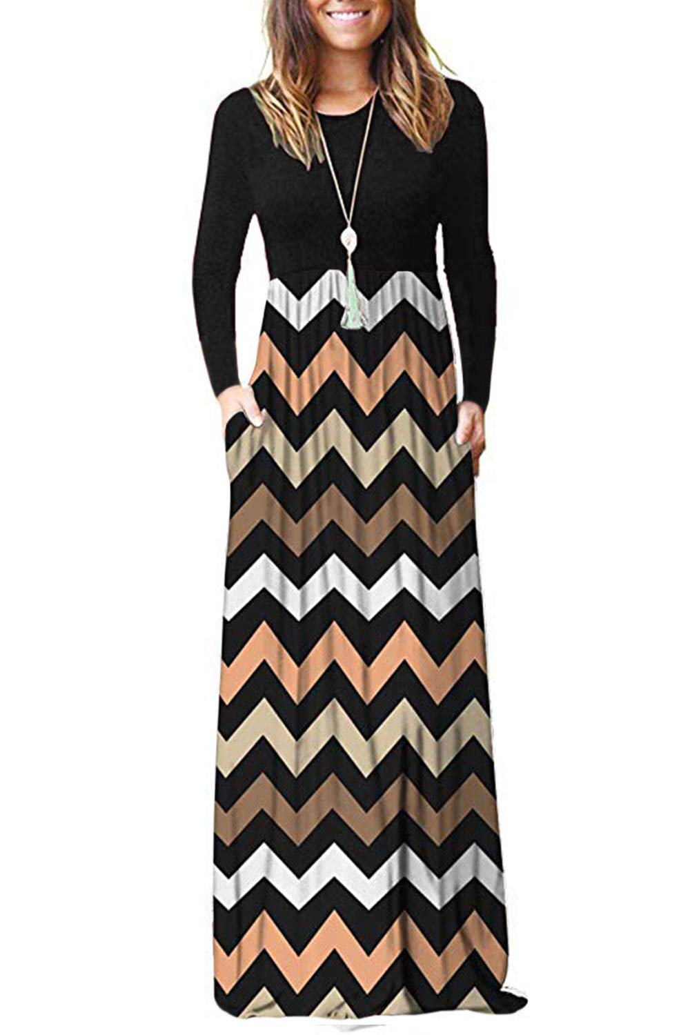 MISFAY Women's Long Sleeve Maxi Dress - Loose Fit Casual Plain Long Dress with Pockets | Perfect for Everyday Wear, Beach Cover Up & Vacation Outfits