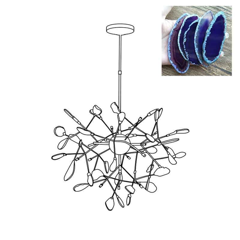 Agate Flake Chandelier - Elegant Natural Stone Crystal Ceiling Light Fixture for Dining Room, Living Room, Bedroom Decor | Modern Luxury Home Lighting