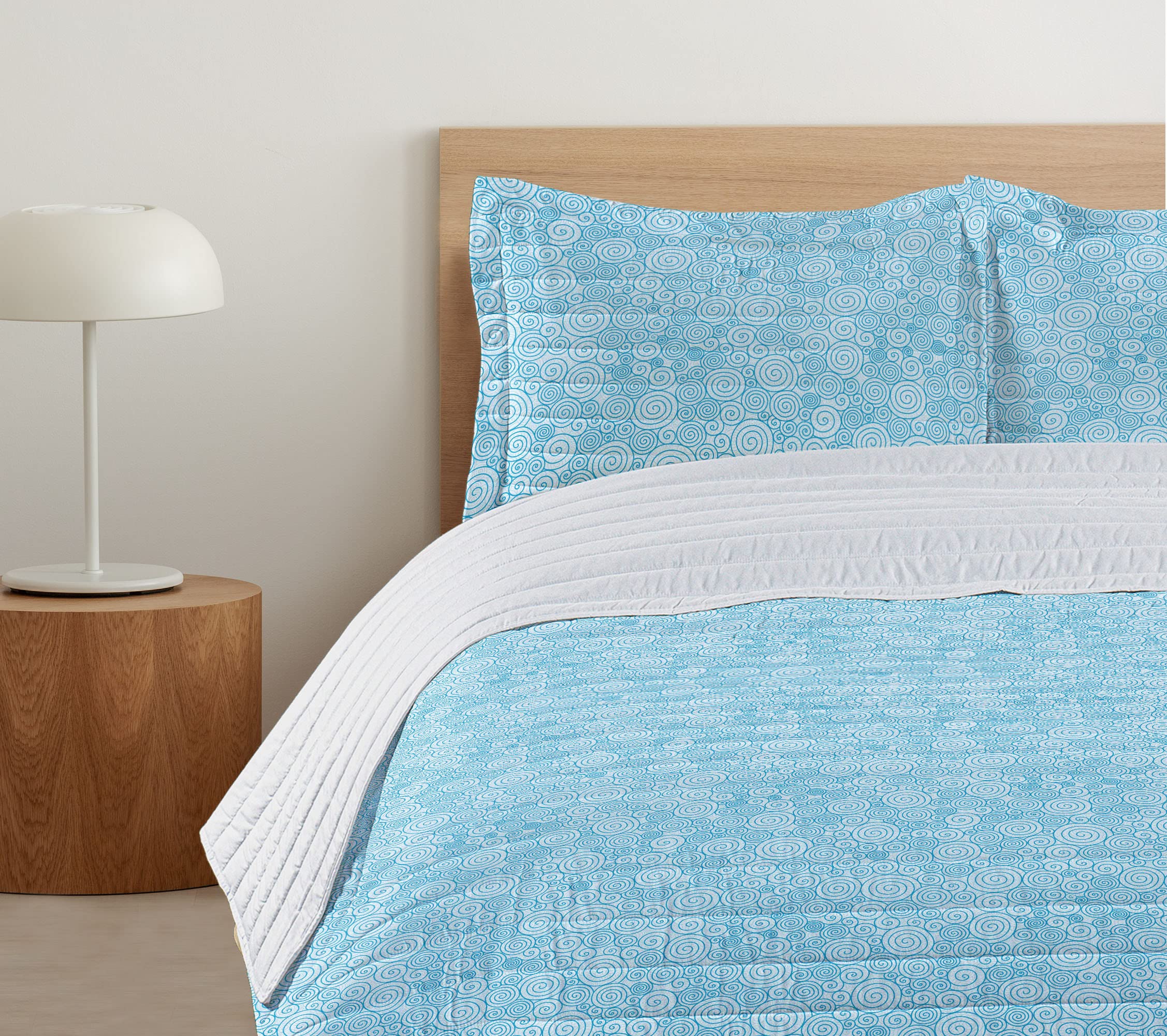 Ambesonne Blue and White Microfiber Bedspread Set - Abstract Ocean Swirls Design in Modern Hand-Drawn Style | Soft King Size Bedding with Pillow Shams & Comforter | Perfect for Coastal, Nautical or Beach-Themed Bedrooms
