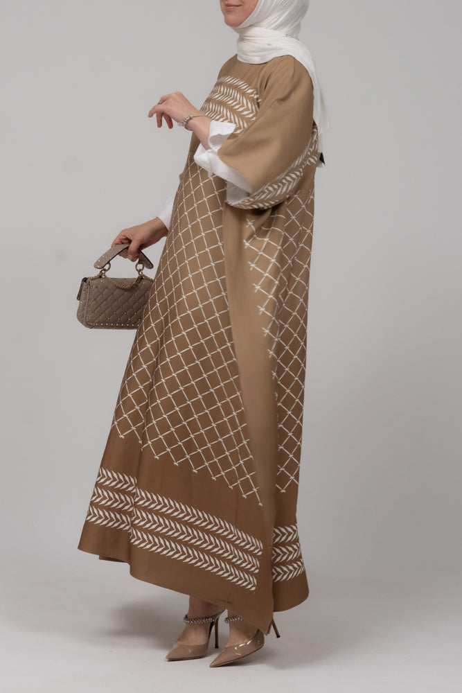 Heritage Elegance Kaftan Maxi Dress - Flowy Long Boho Dress for Women in Tawny Brown | Perfect for Beach Vacation, Summer Parties & Boho Chic Outfits