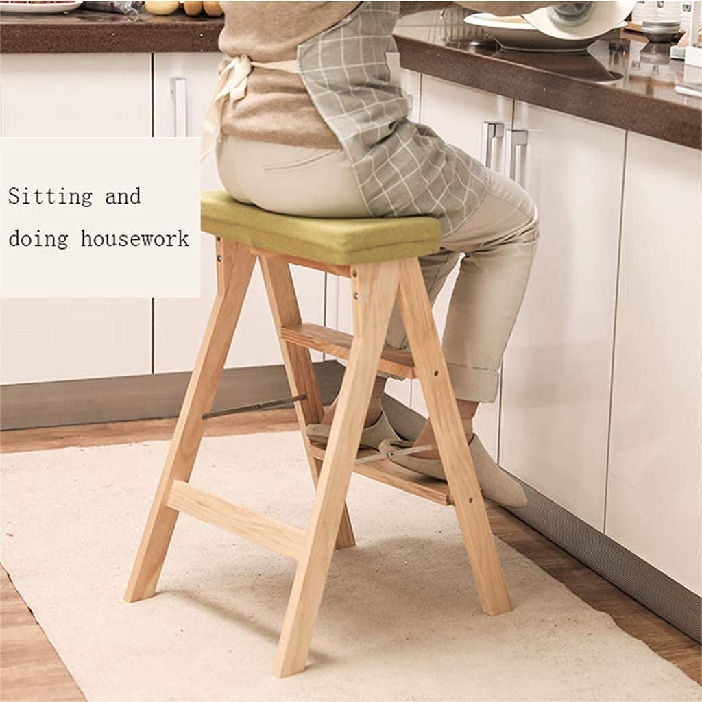 FADUNI Foldable Wooden Step Stool with Handle - Lightweight Ladder Stool for Kitchen, Bathroom, Kids - Non-Slip Foldable Step Stool for Home, Office, Garage (Natural Wood)