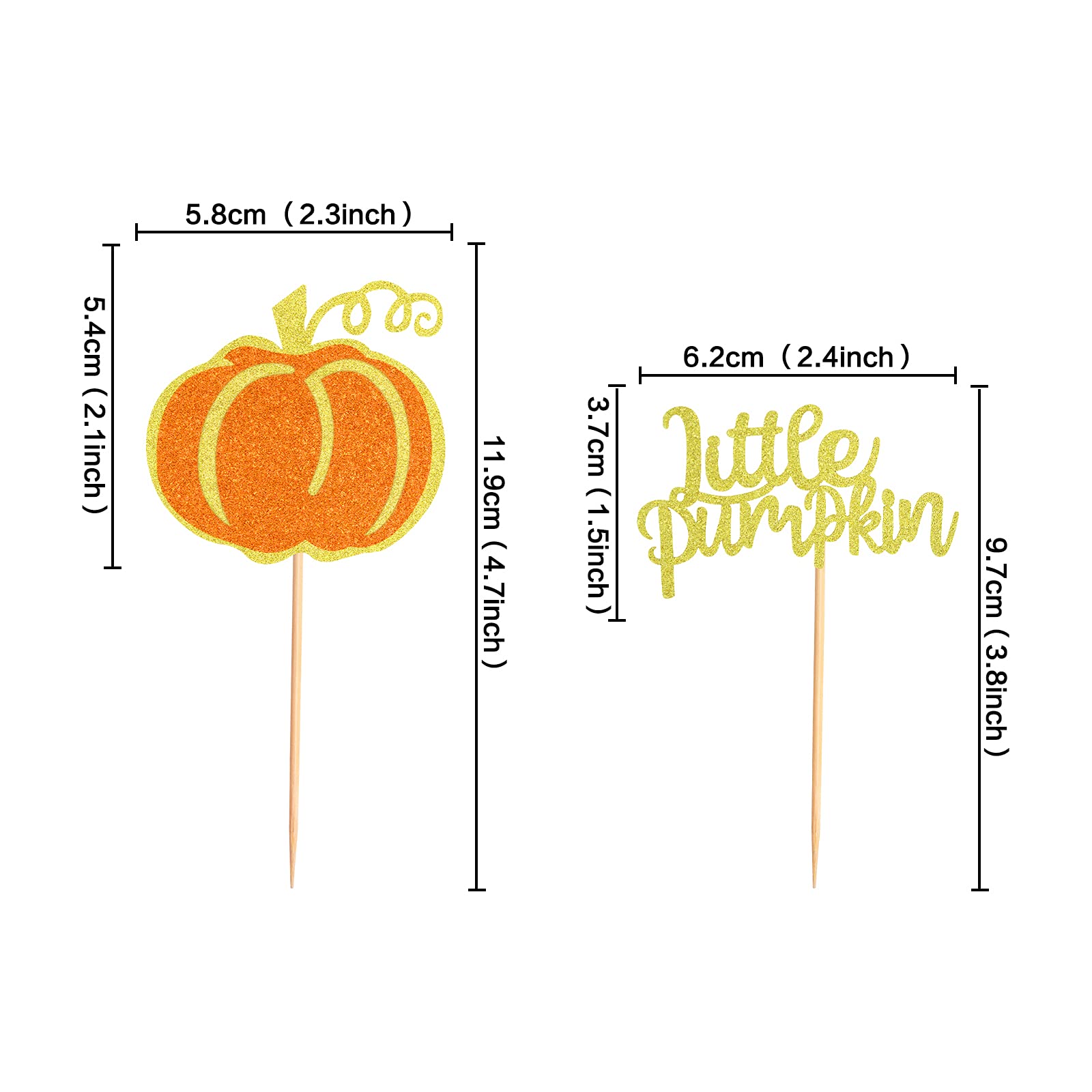 24 Pack Little Pumpkin Cupcake Toppers - Baby Shower & Birthday Party Decorations - Gender Reveal Cupcake Picks for Fall, Halloween, Thanksgiving & Autumn Celebrations
