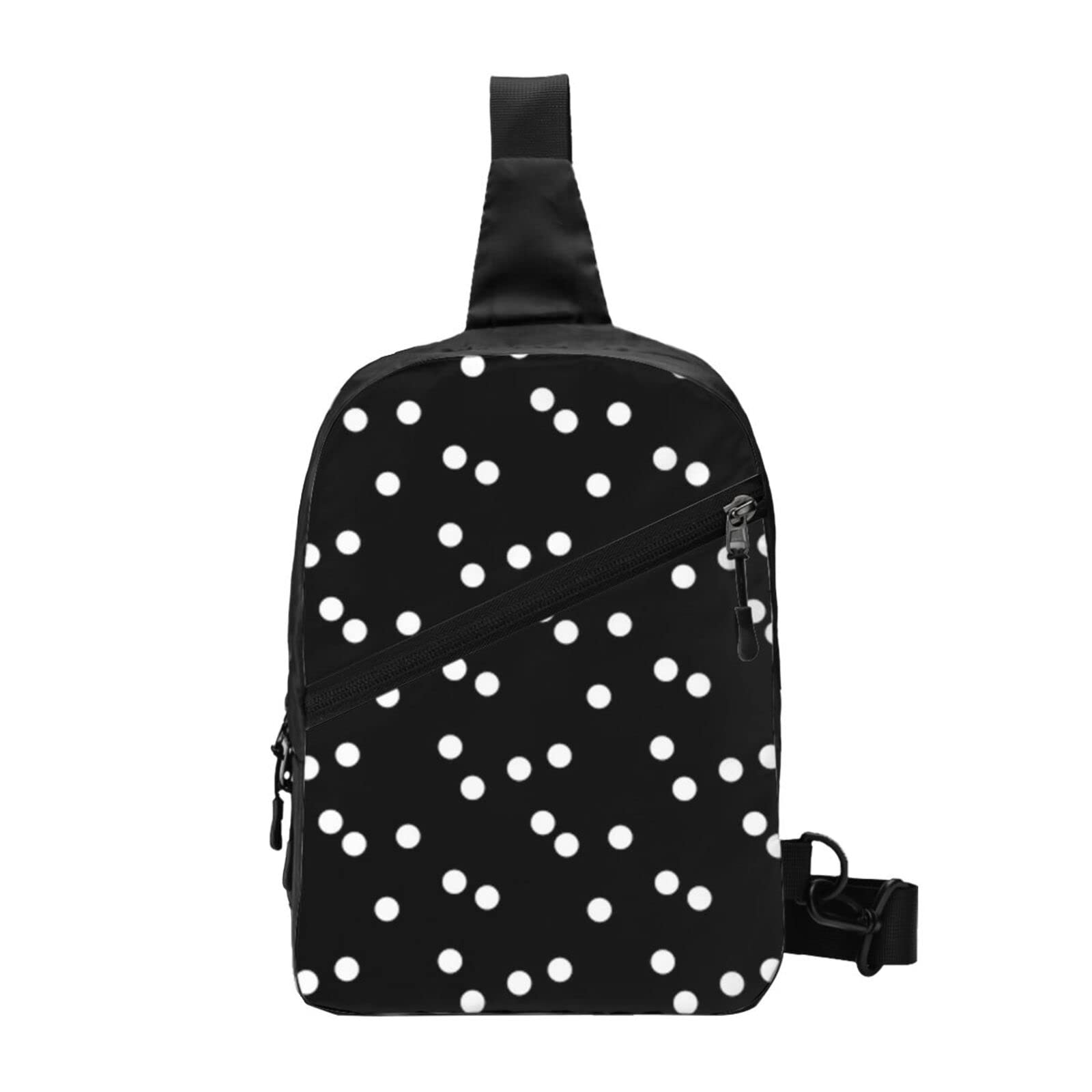 Anti-Theft Crossbody Sling Backpack for Travel - Lightweight Chest Shoulder Bag for Men & Women (Black/White Polka Dots) - Perfect for Hiking, Commuting & Daily Use
