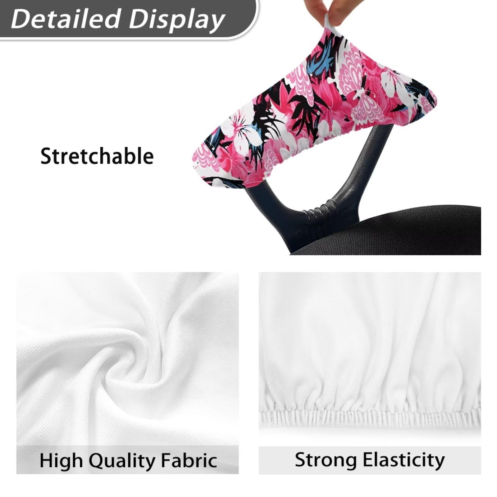 Hibiscus Butterfly Print Stretchy Soft Office Chair Armrest Covers Set of 2 - Removable Washable Arms Protector for Computer Desk Chairs (Pink) - Perfect for Home Office, Gaming & Workspace Comfort