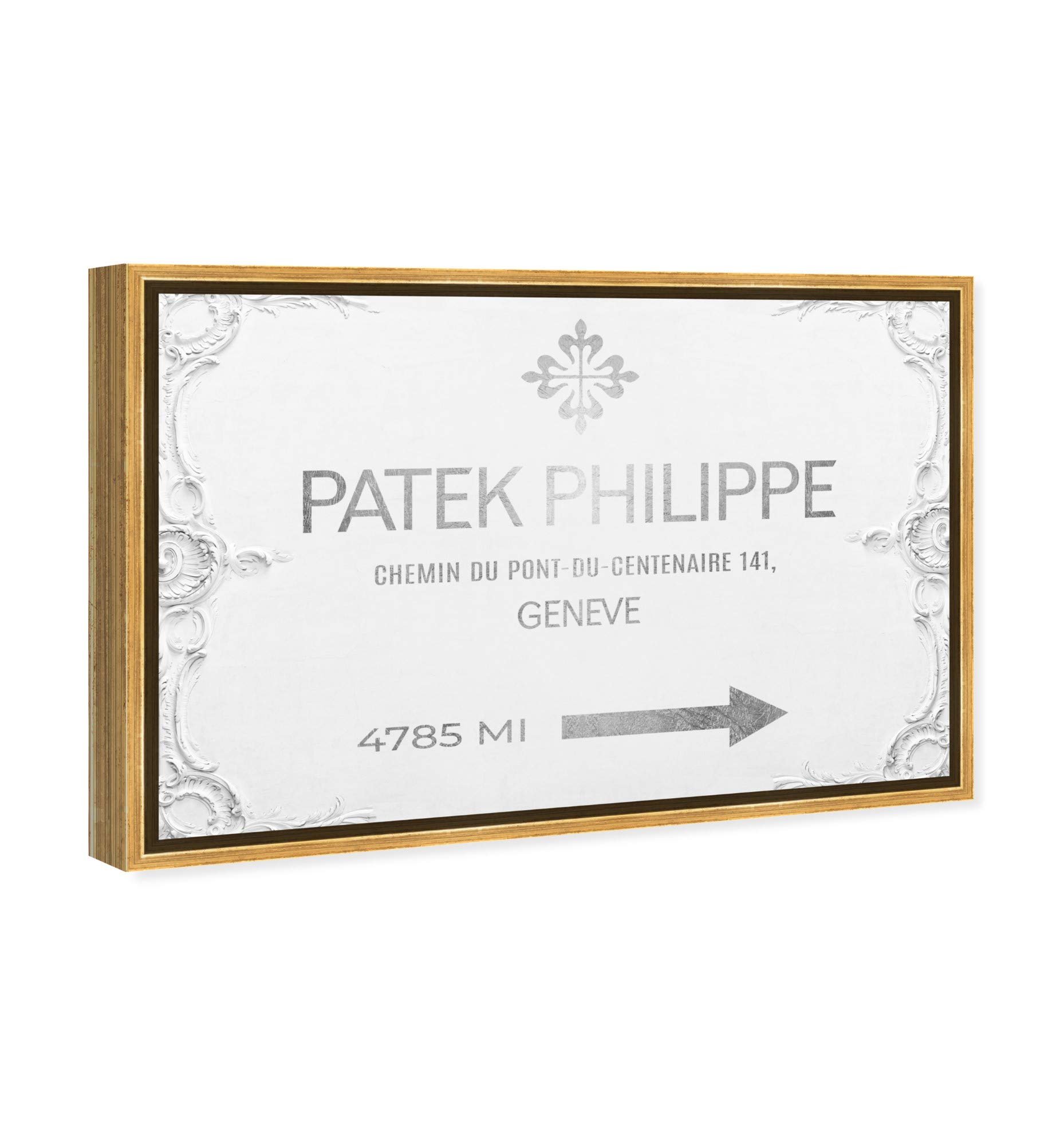 Oliver Gal Artist Co. Fashion & Glam Wall Art Framed Canvas Print - Geneva Watches Road Signs Home Decor, 30x20 Inches, Gray & White - Perfect for Living Room, Bedroom & Office Wall Decor