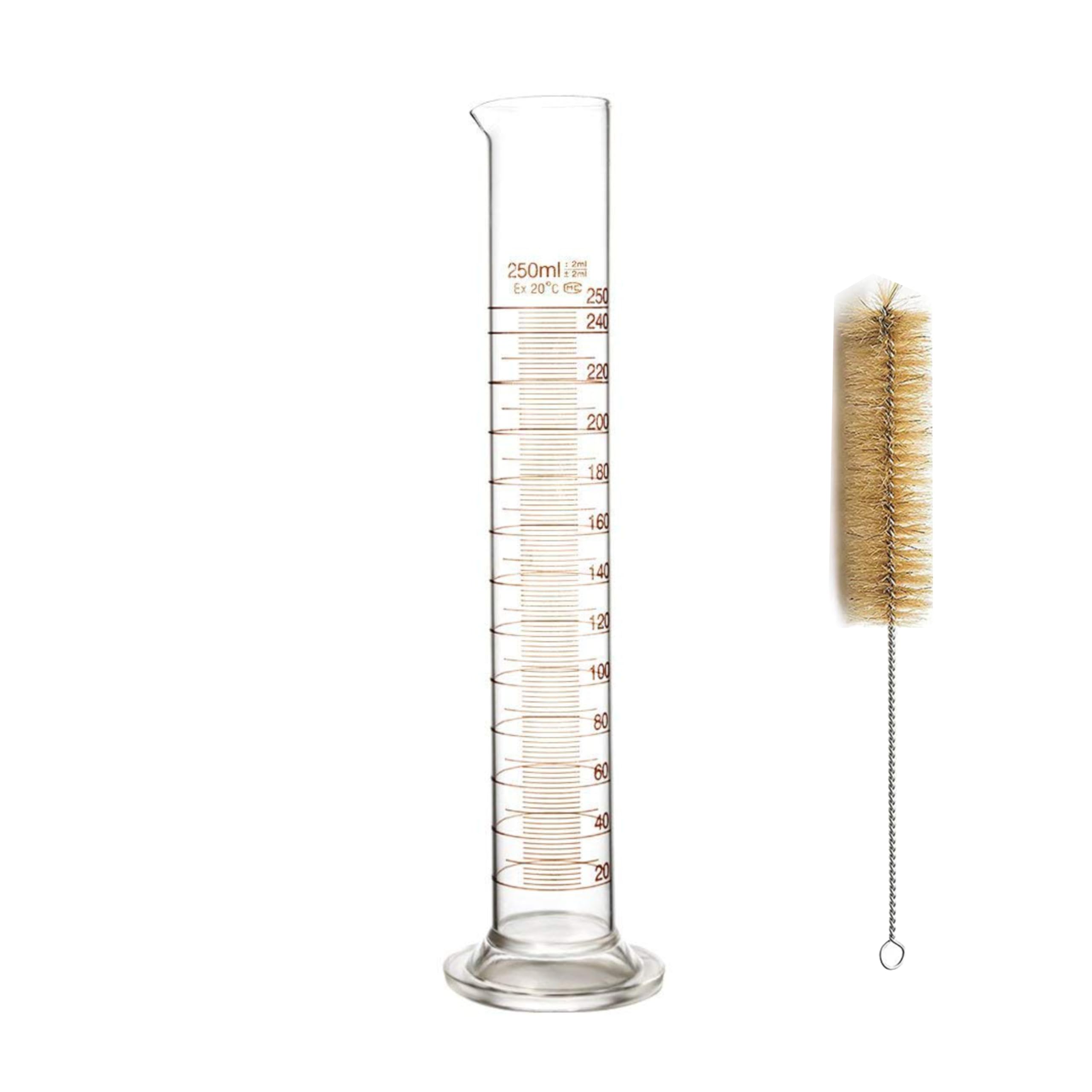 Bello Scientific 250ml Glass Measuring Cylinder with Round Base & Cleaning Brush - Ideal for School, College, Chemistry Lab & Laboratory Experiments | Precise Liquid Measurement for Science Projects & Research
