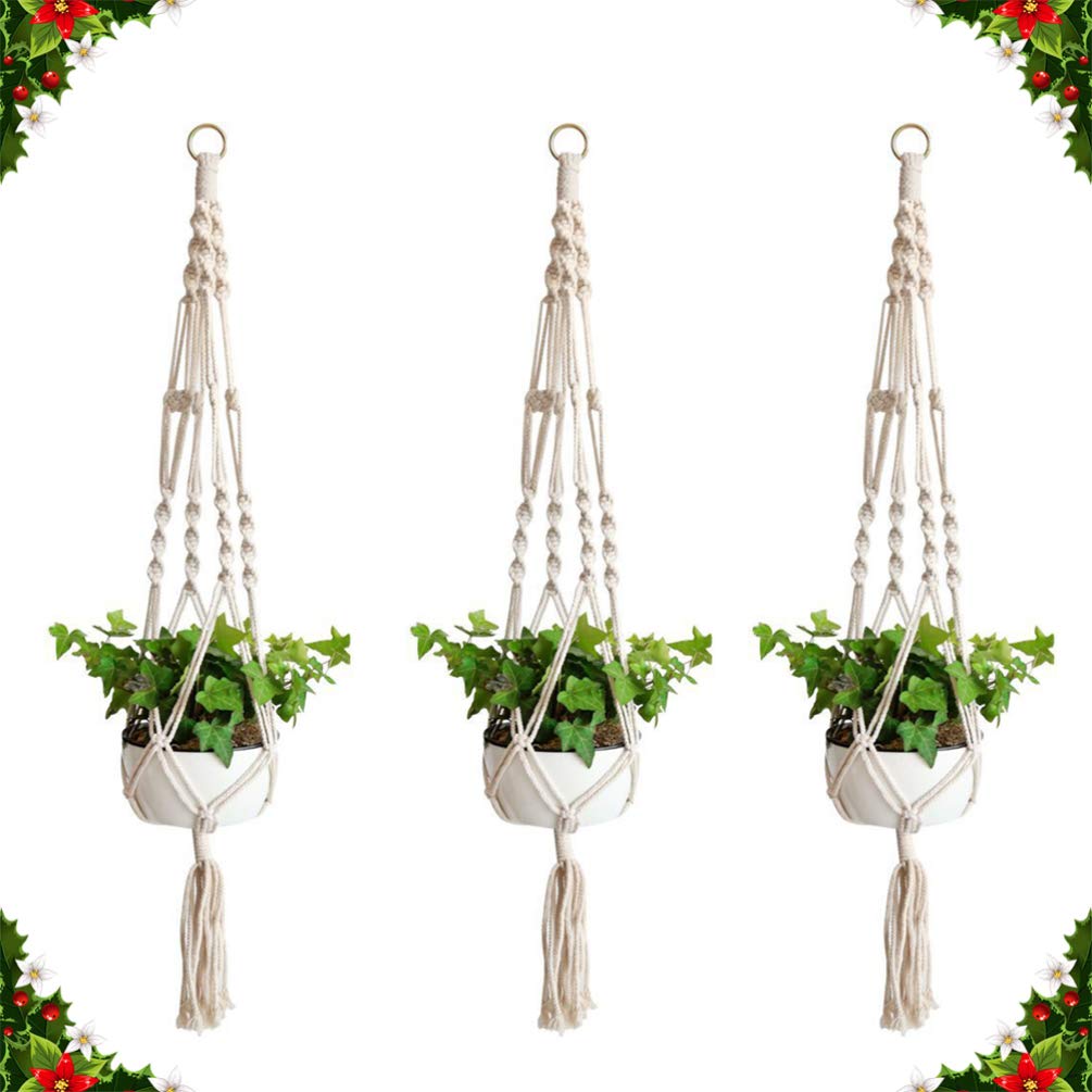 Cabilock 3-Piece Wall Mounted Planter Set - Macrame Hanging Planters for Spider Plants, Indoor Flowers & Houseplants - Short Hanging Pots with Sling Basket (Perfect for Living Room, Bedroom, Balcony & Office Decor)