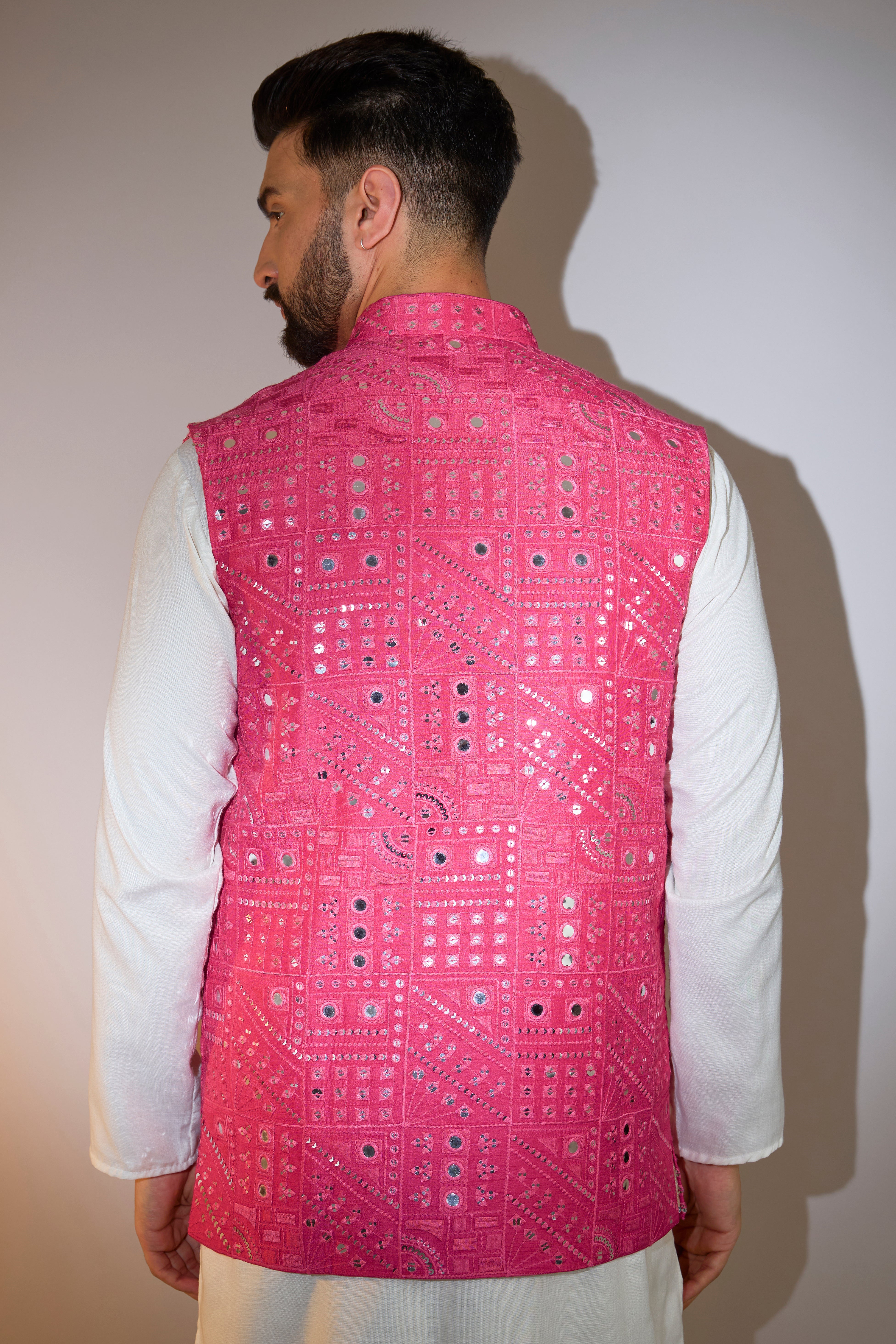 Stylish Hot Pink Mirror Work Jacket for Women - Trendy Reflective Fashion Outerwear - Perfect for Night Running, Cycling & Outdoor Safety