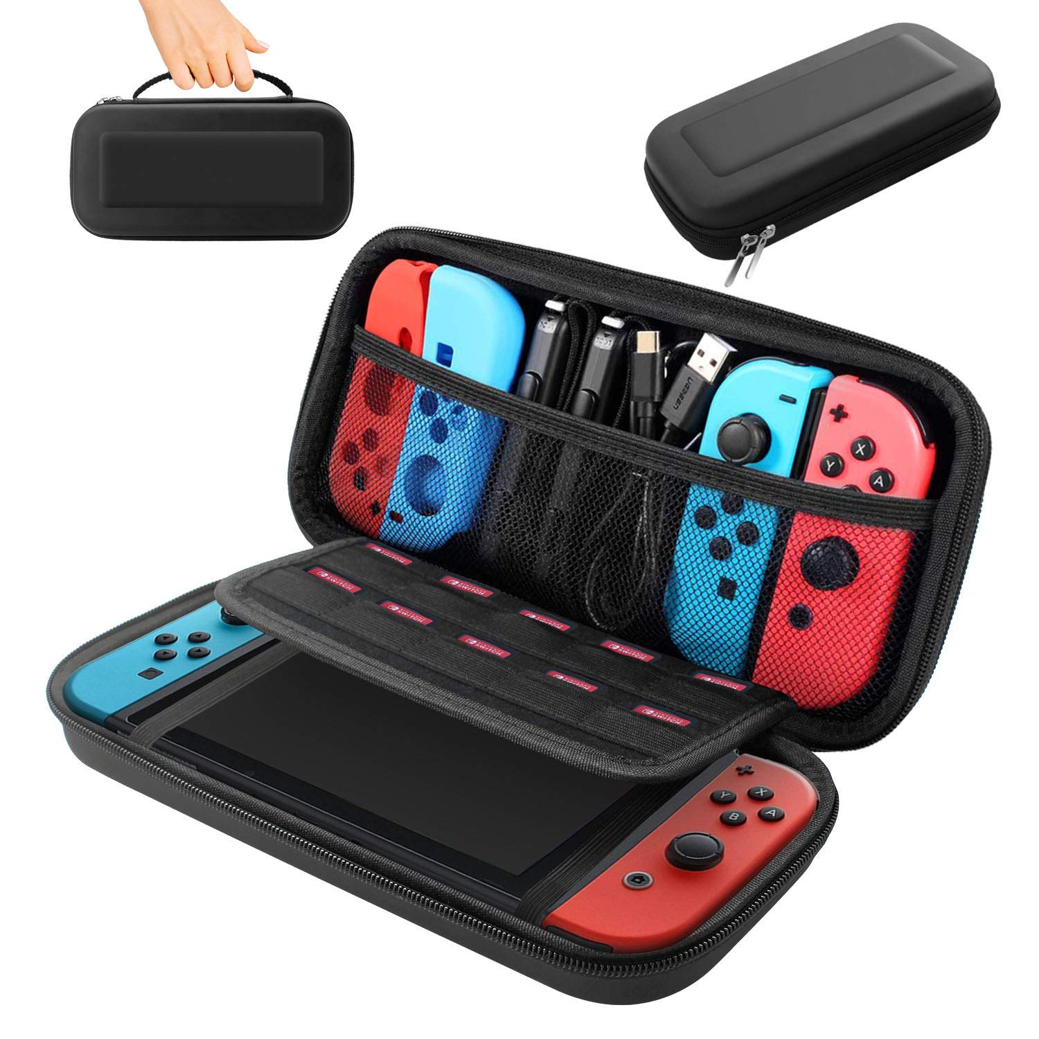 BOOGIIO Hard Shell Travel Carrying Case for Nintendo Switch - Protective Storage with 10 Game Card Holders | Portable Pouch for Switch Console & Accessories | Perfect for Gaming On-The-Go, Travel Protection & Home Storage (Black)