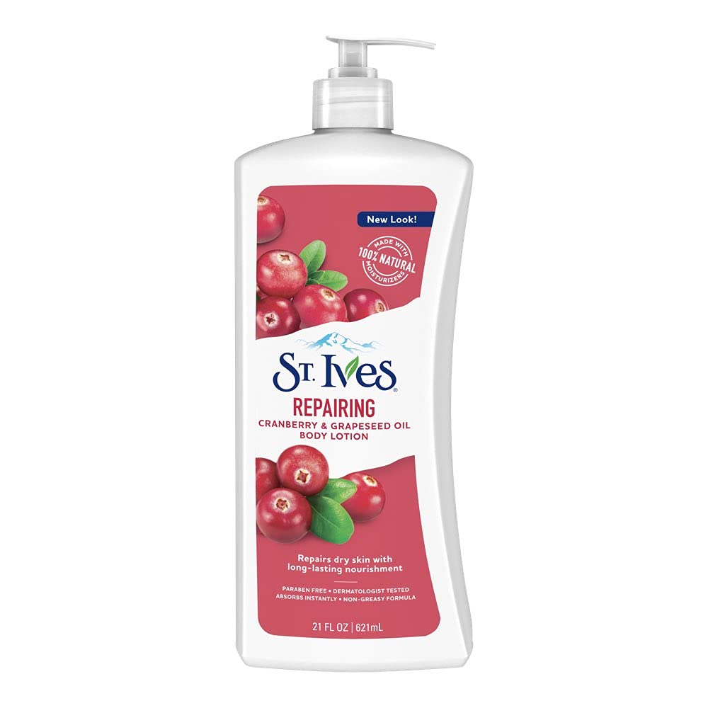 St. Ives Repairing Body Lotion with Cranberry & Grapeseed Oil - 21 oz Hydrating Moisturizer for Dry Skin - Pack of 1 (811500735) - Perfect for Daily Skincare & Post-Shower Hydration