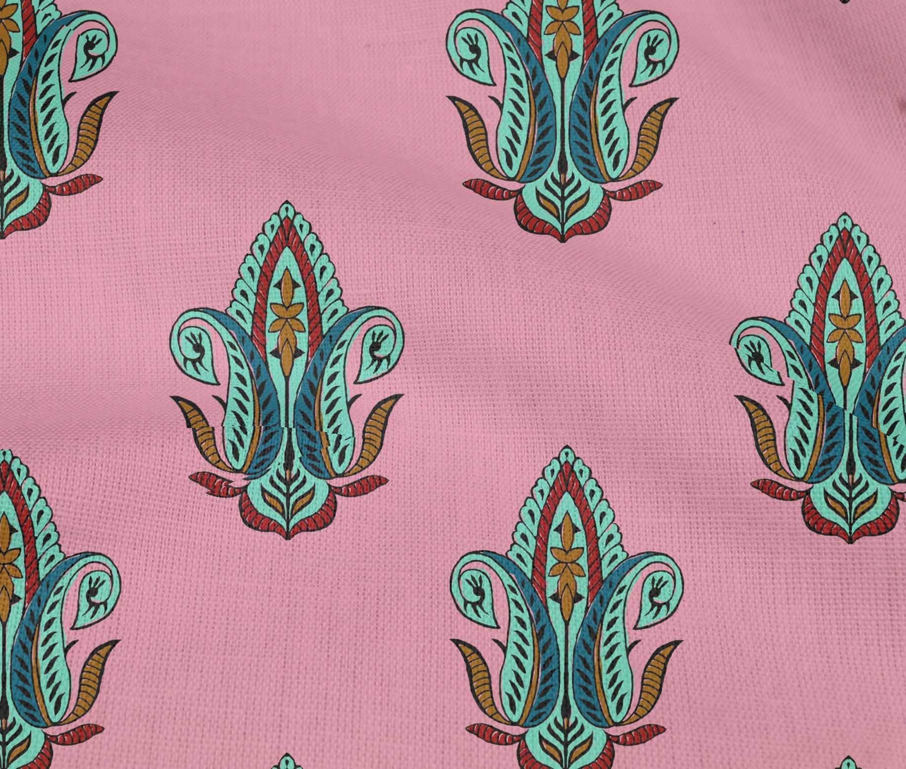 oneOone Cotton Flex Pink Fabric with Leaves & Paisley Print - 40 Inches Wide DIY Sewing Material for Clothing, Quilting, and Home Decor Projects | Premium Cotton Fabric by The Yard