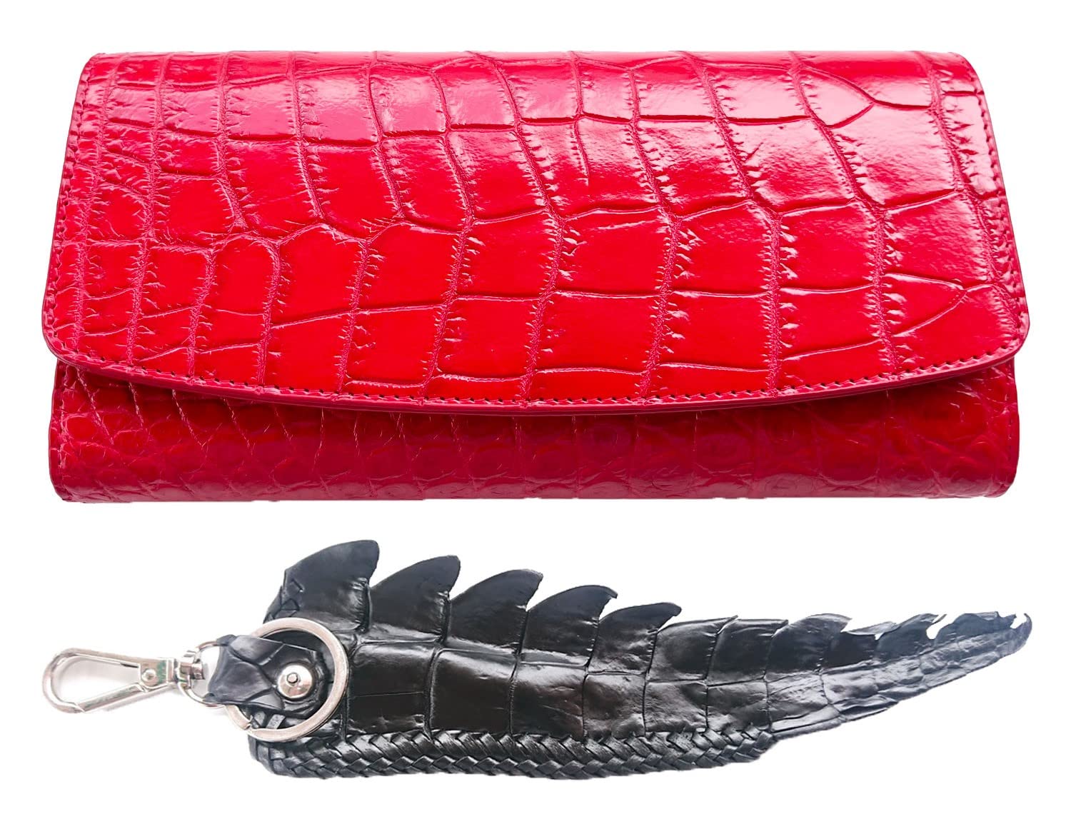 Genuine Crocodile Skin Leather Trifold Clutch Wallet for Women - Red | Luxury Designer Handbag for Evening Parties, Date Nights & Special Occasions