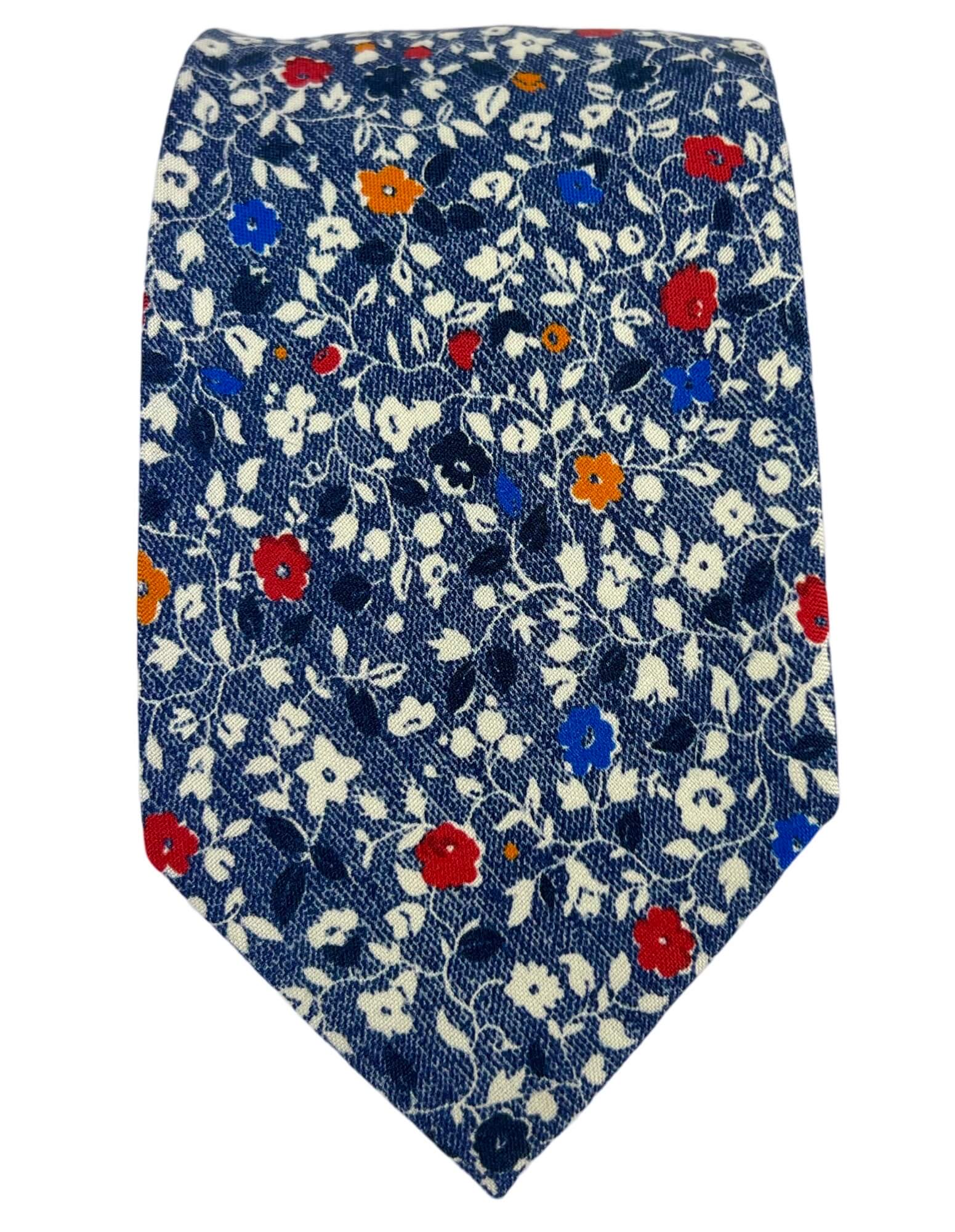 DÉCLIC Floral Silk Tie for Men - Elegant Blue Floral Pattern Necktie - Perfect for Weddings, Business Meetings & Formal Events