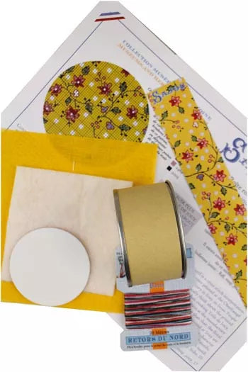 Round Cross Stitch Kit with Yellow Indienne Design - Complete Embroidery Starter Set for Beginners, DIY Home Decor & Gift Ideas | Perfect for Wall Art, Pillow Covers & Craft Projects