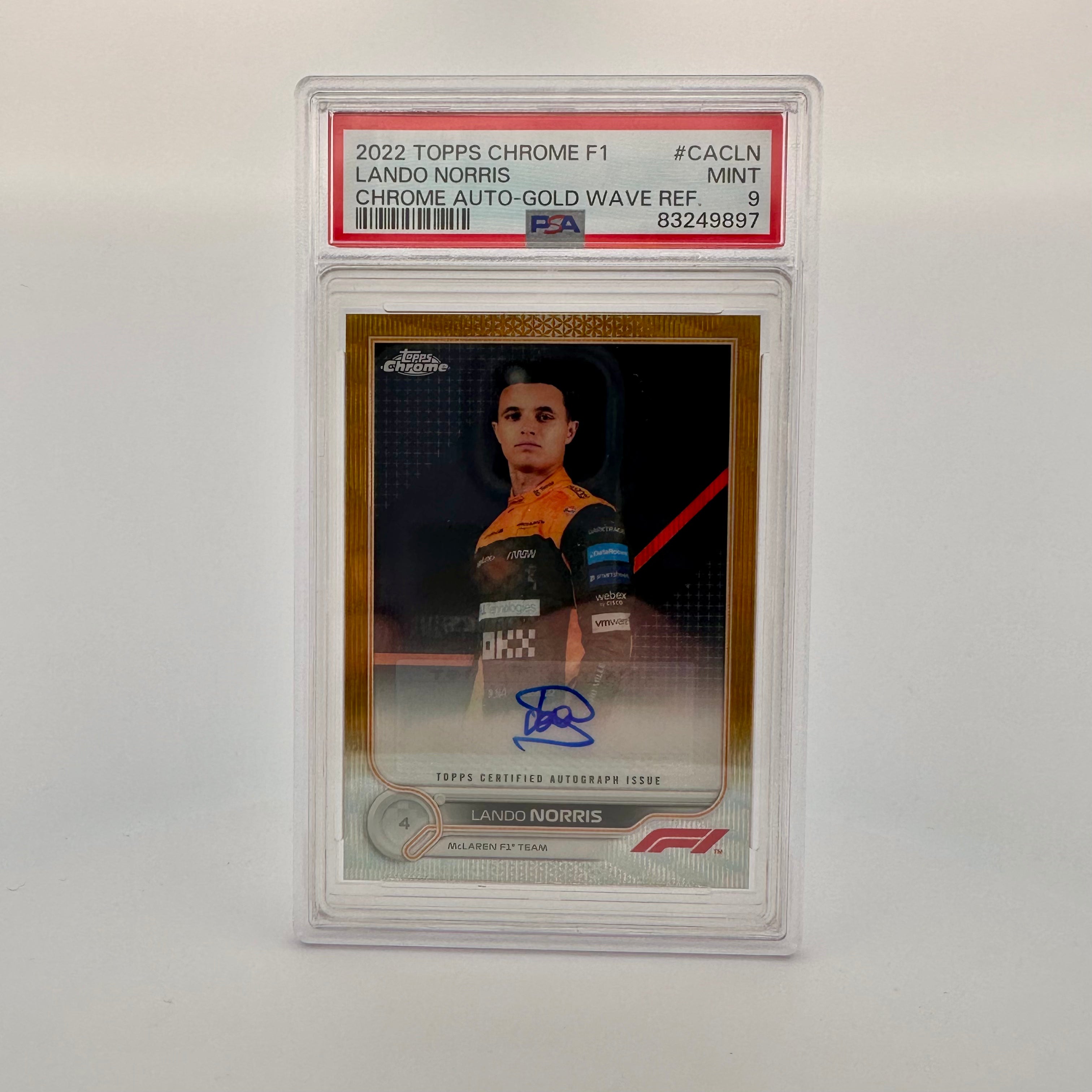PSA 9 Lando Norris 13/50 Gold Wave Refractor Autograph #CACLN - Rare F1 Racing Collectible for Display & Investment