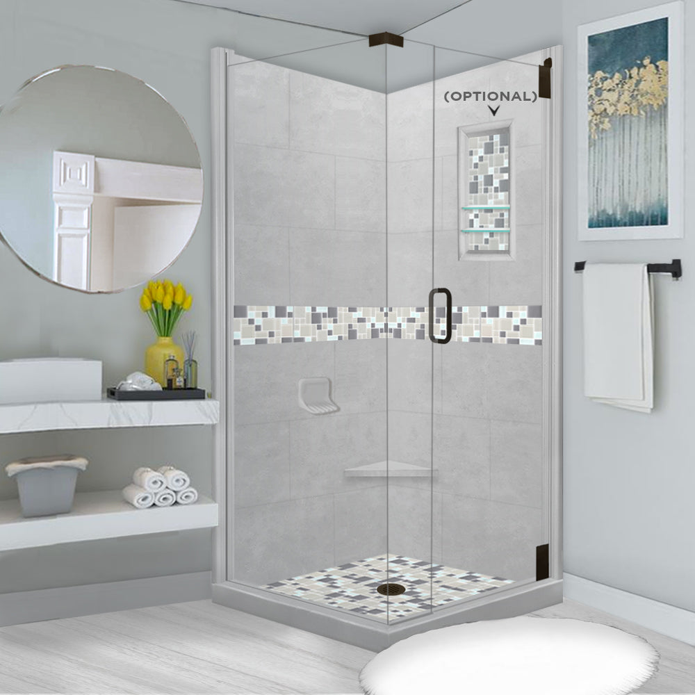 Corner Portland Cement Sistine Stone & Newport Mosaic Accent Tile - DIY Shower Remodel Kit for Bathroom Wall and Floor Renovation | Waterproof Backsplash Design for Modern Homes
