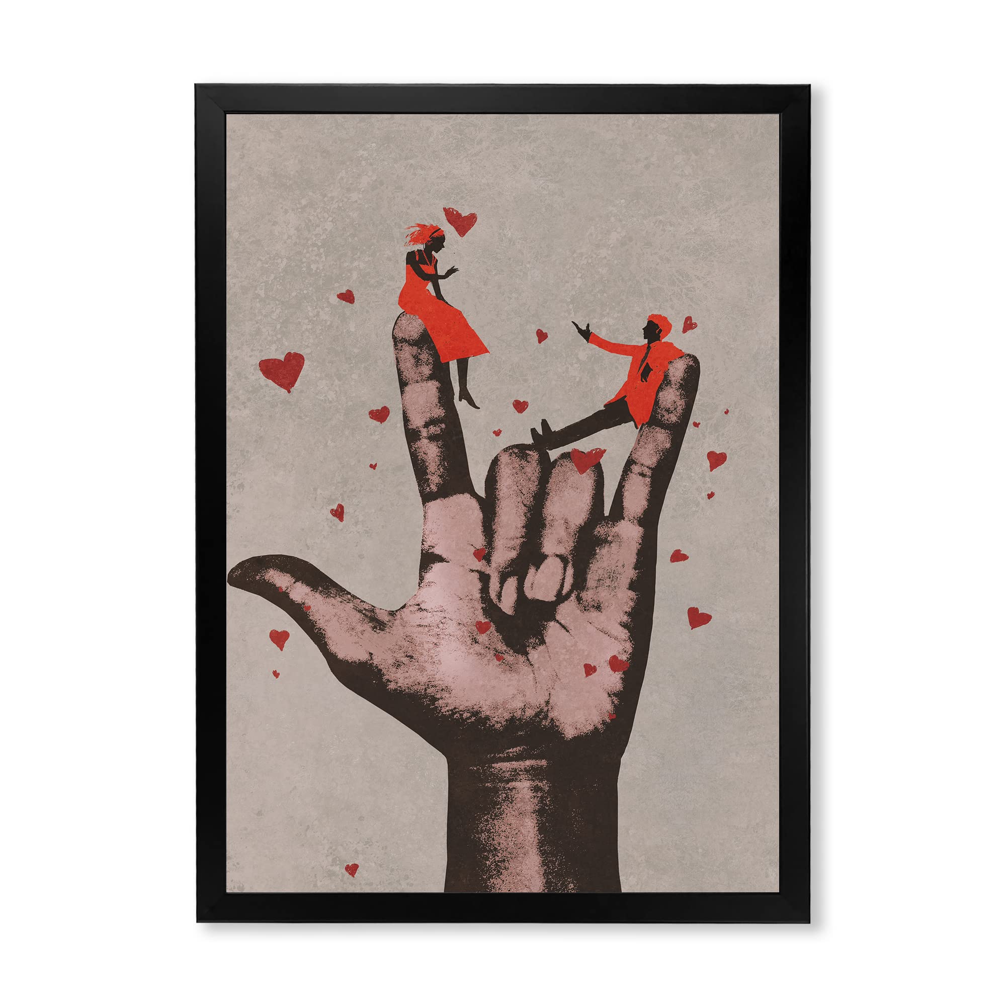 DesignQ 'I Love You' Sign with Romantic Couple - Modern Framed Wall Art for Living Room, Bedroom & Wedding Decor
