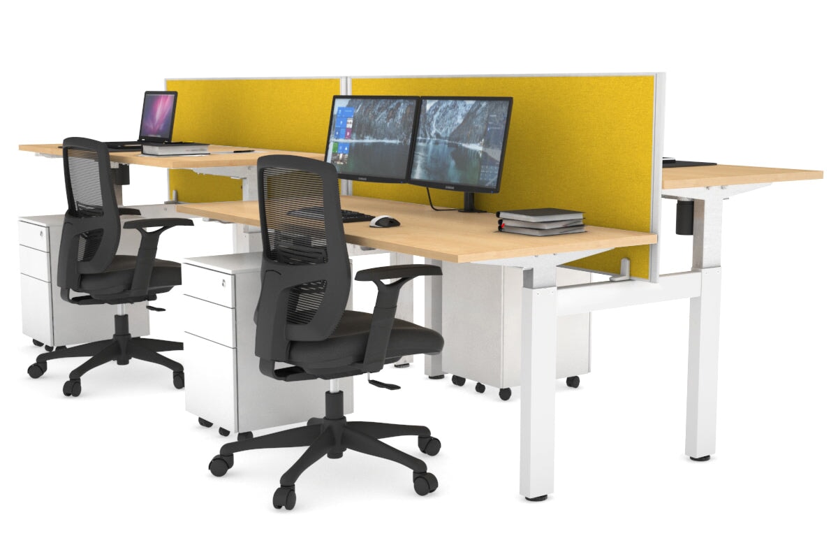 Adjustable Height 4-Person H Bench Workstation - White Frame [1200L x 700W] for Office, Classroom, or Workshop Use