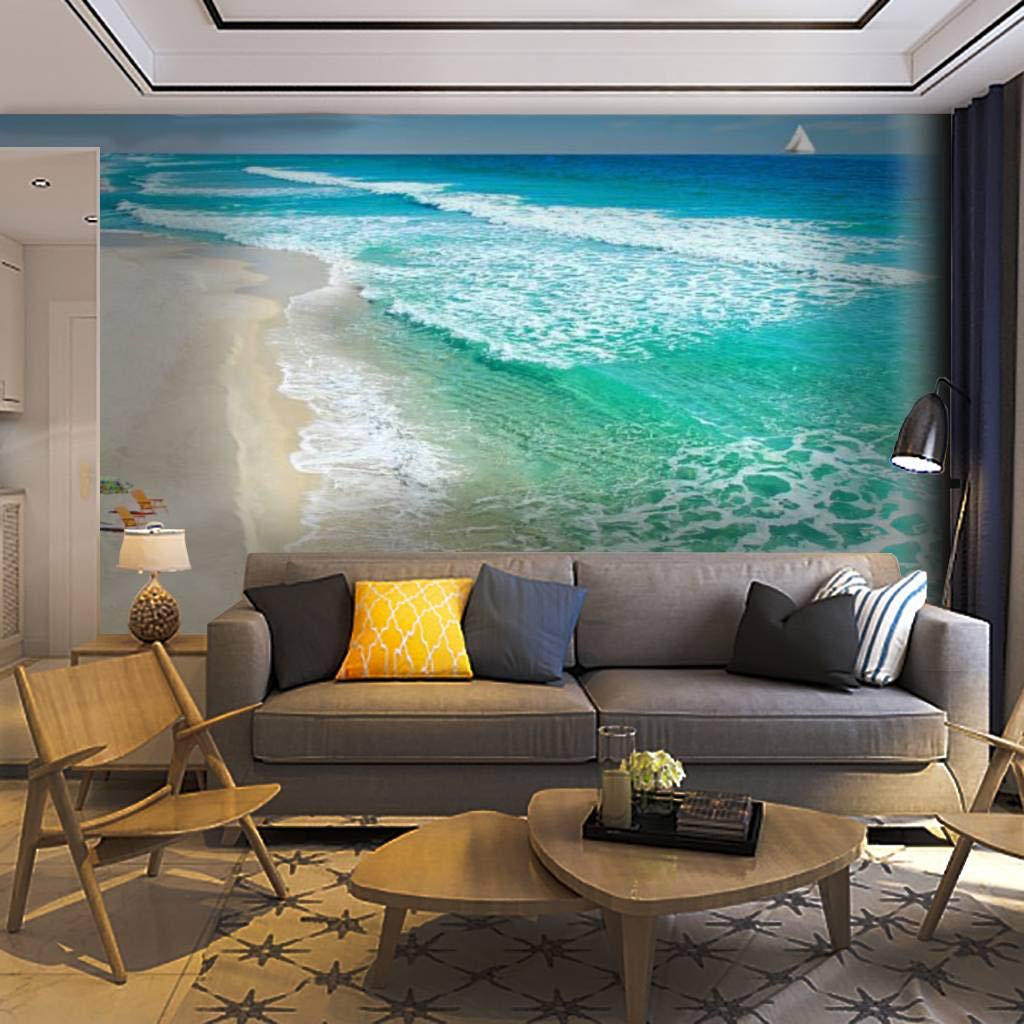 Self-Adhesive Removable Beach Chairs & Umbrella Wallpaper Mural - Peel & Stick Wall Decal for Living Room, Bedroom Decor - Easy DIY Home Craft Sticker for Coastal Theme Interior Design