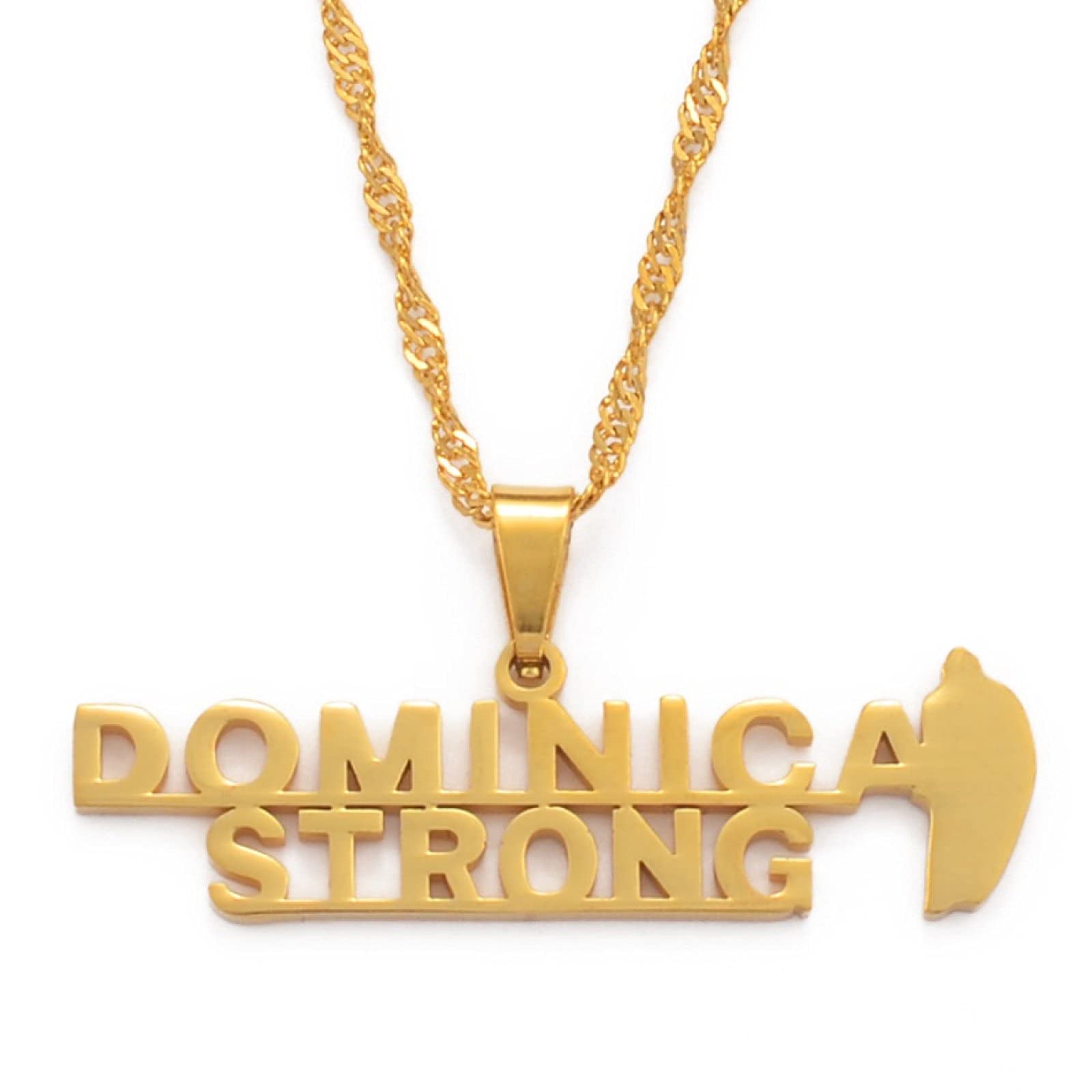 Dominica Map Pendant Necklace - African Country Flag Charm on Thin Chain, Hip Hop Ethnic Jewelry for Women & Men in Gold | Perfect for Parties, Travel & Cultural Gifts