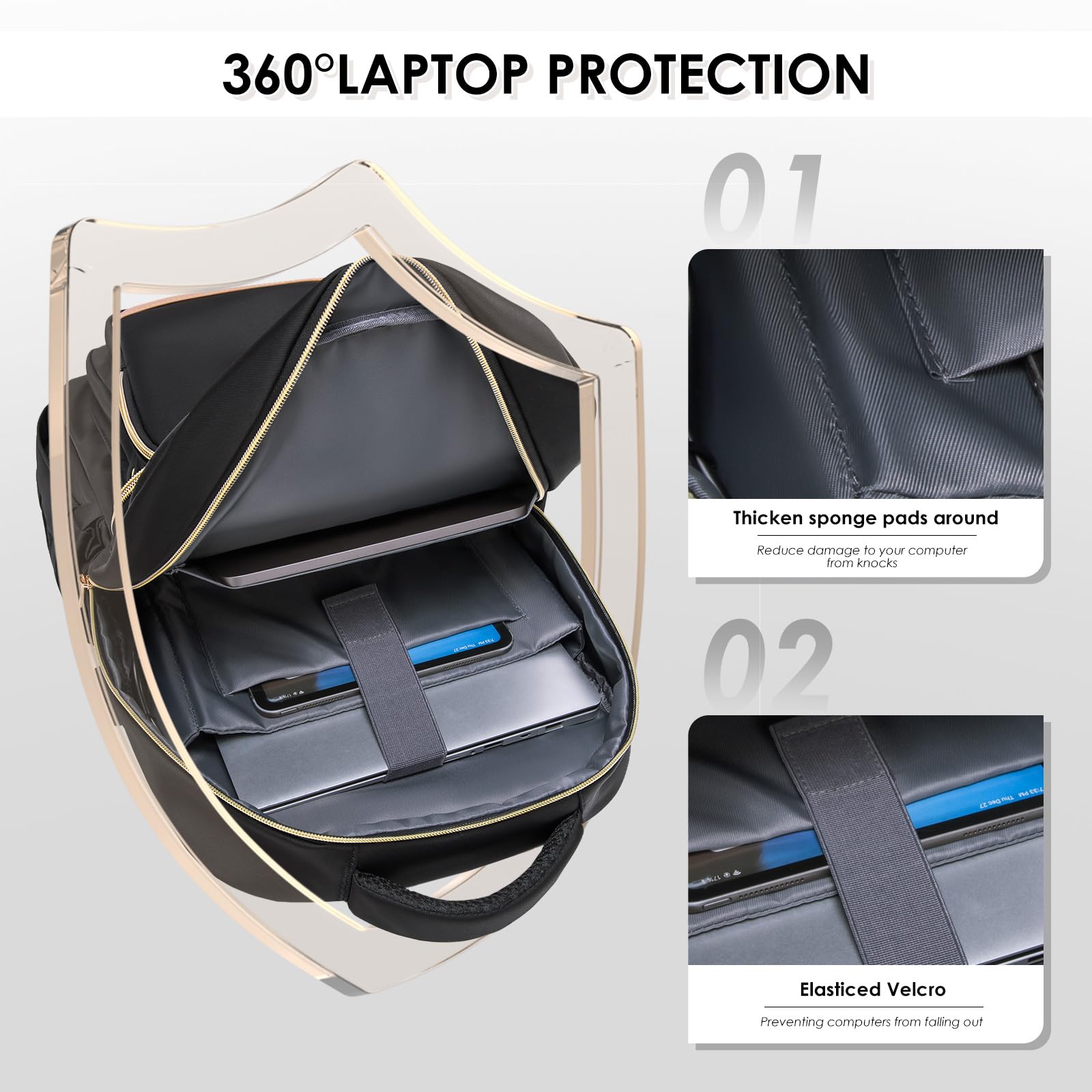 MDODO 15.6 Inch Travel Laptop Backpack for Business & College - Water Resistant Work Backpack with USB Charging Port & Laptop Compartment - Perfect for Commuting, Air Travel & School Use (Black)