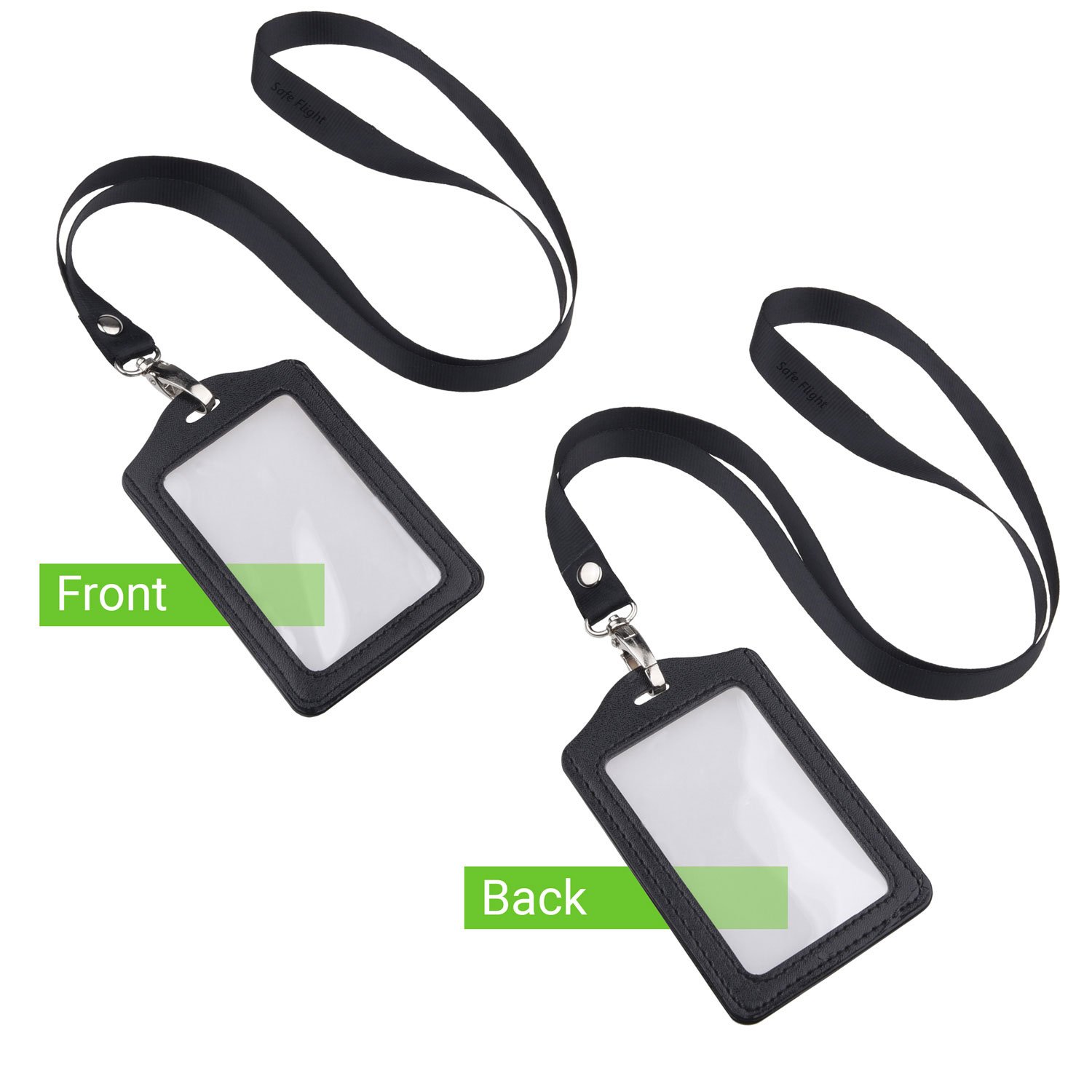 12 Pack Faux Leather Lanyards with ID Windows - for Badge, Name Tag & Business Card - Safe Flight Retail Pack