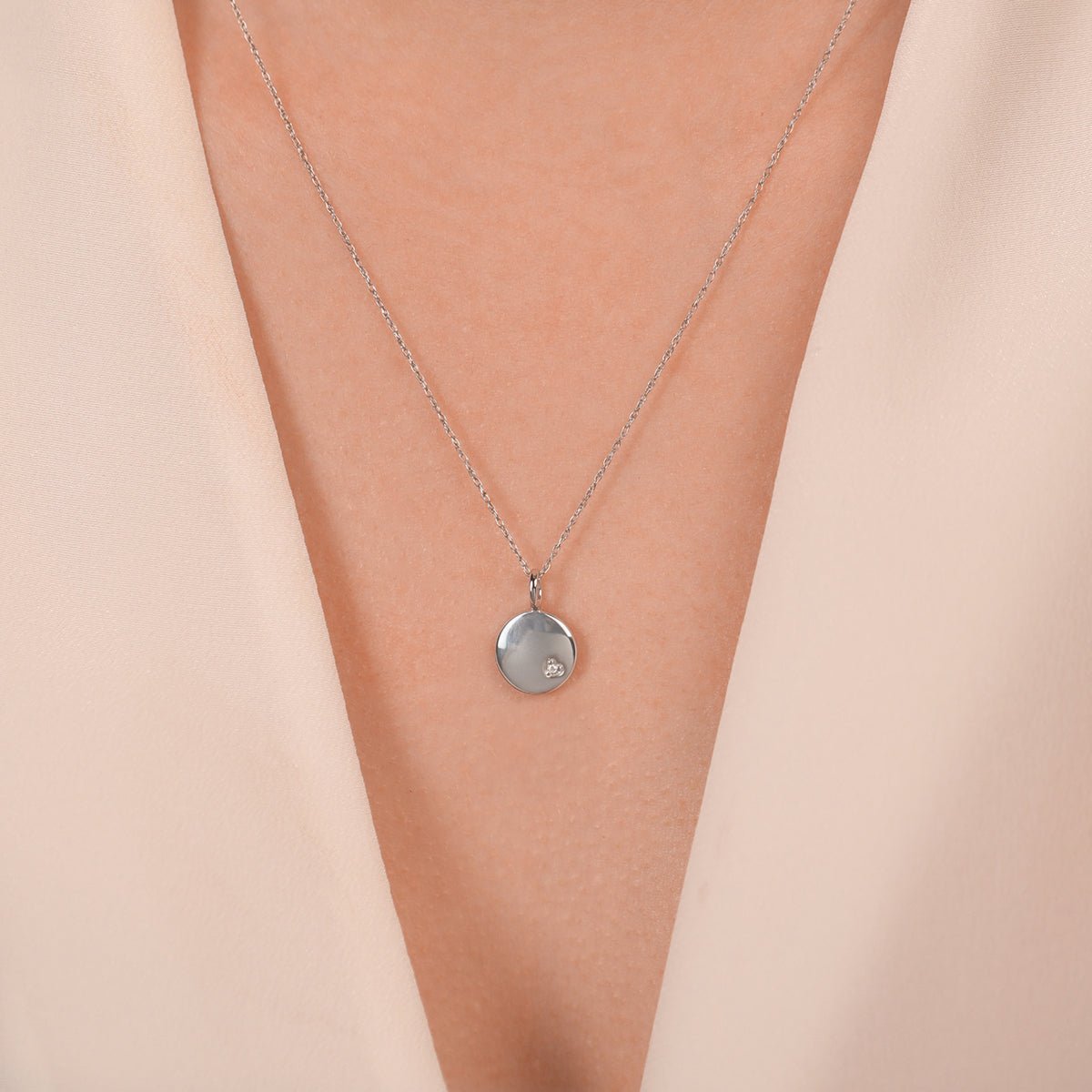 14k White Gold Diamond Heart Disc Pendant Necklace for Women - Elegant Valentine's Day Gift, Anniversary Jewelry & Everyday Wear