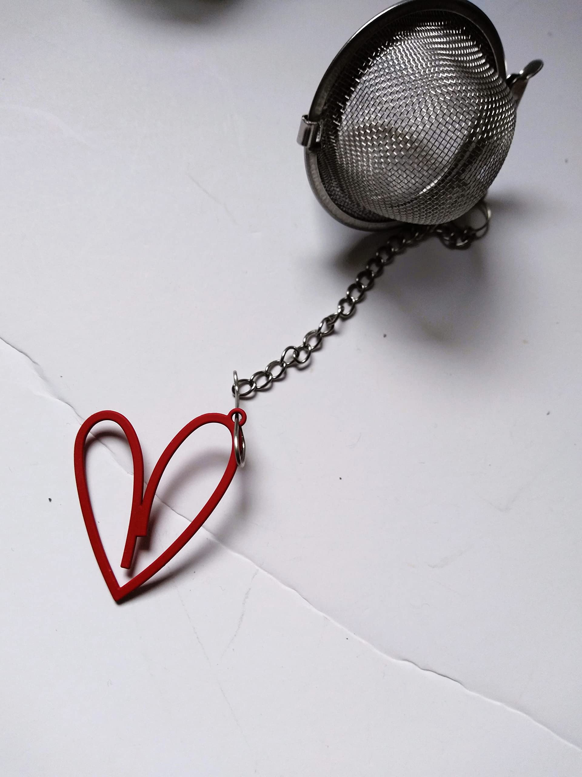 Premium Stainless Steel Loose Tea Infuser with Red Heart Charm - Reusable Tea Strainer for Hot/Cold Brewing - Perfect for Home, Office & Travel Use