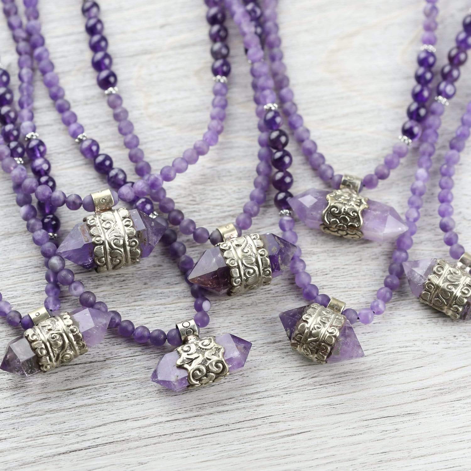 Natural Amethyst Hexagonal Gemstone Mala Beads - 108 Healing Meditation Prayer Necklace for Yoga, Chakra Balancing & Spiritual Protection