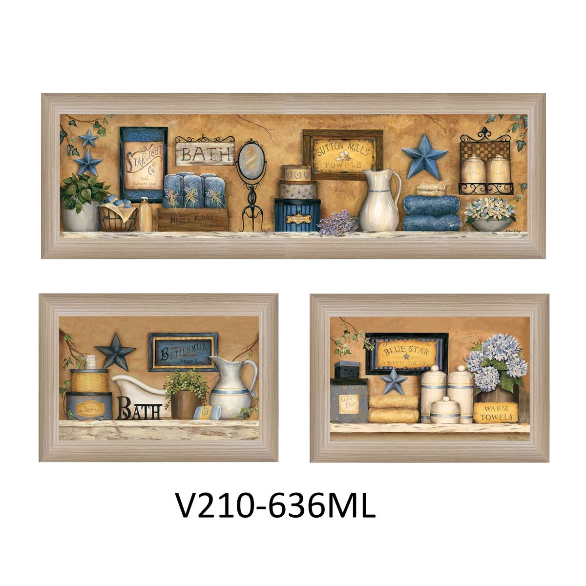 Carrie Knoff Ready-to-Hang Framed Bathroom Wall Art Set - Waterproof Decor for Bathroom, Powder Room & Spa - 3-Piece Collection