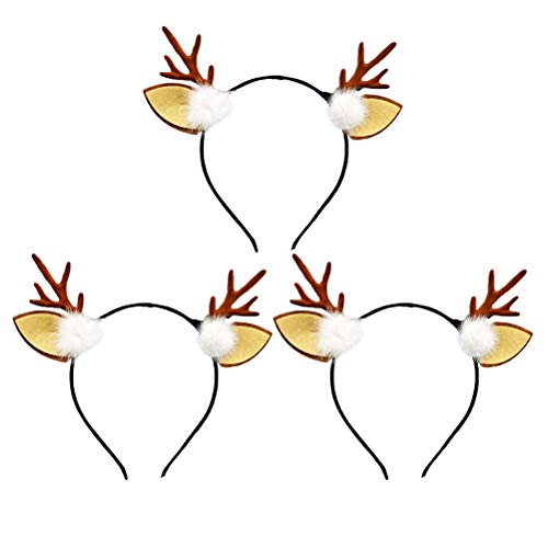 OSALADI 3Pcs Adorable Christmas Reindeer Headbands with Ears - Festive Holiday Hair Accessories for Kids, Children's Party Costume & Christmas Photo Props
