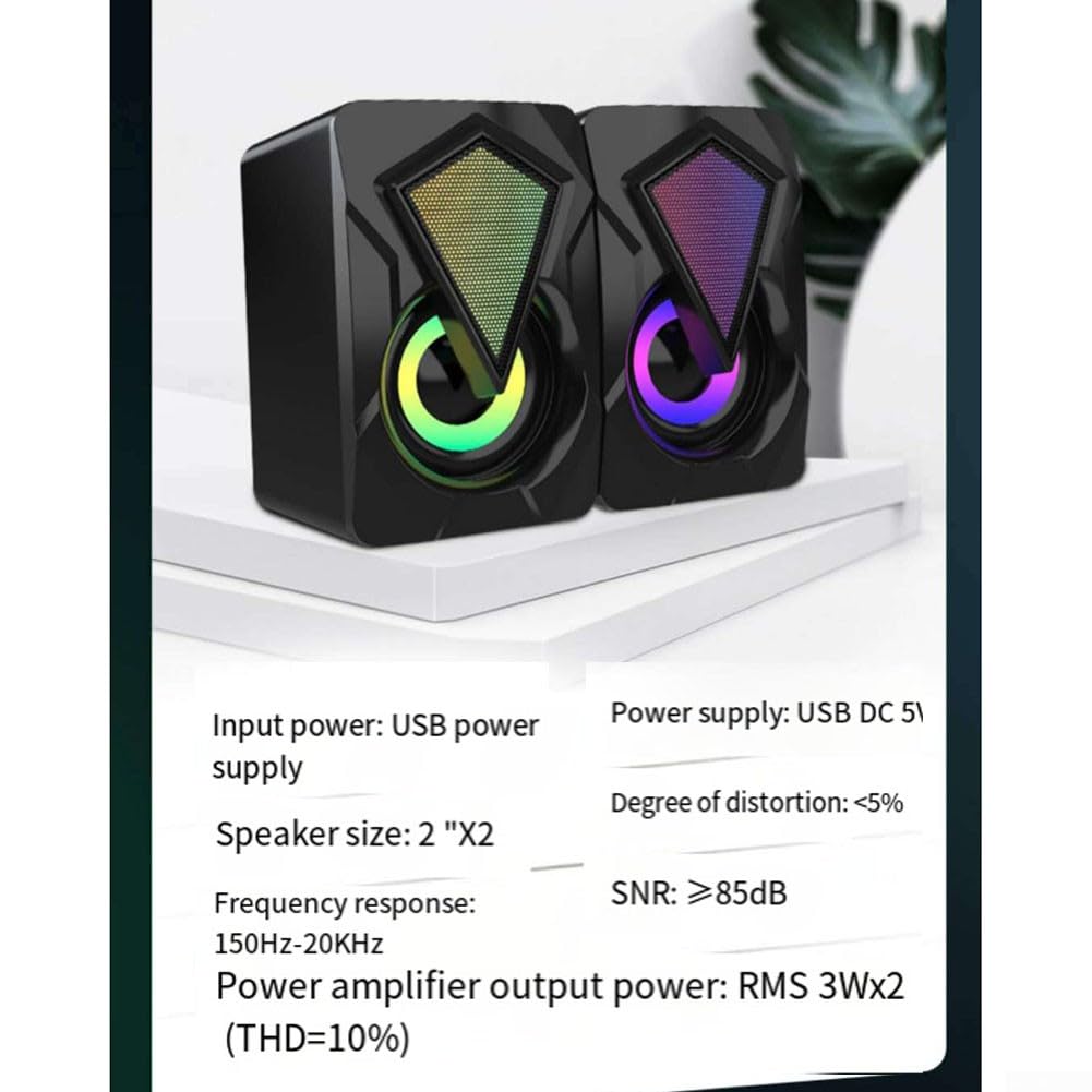 GLOBALHUT USB-Powered Computer Speakers with Stereo Sound, 3W*2 Output, RGB Lighting for PC, Laptop, Gaming, and Home Office Use