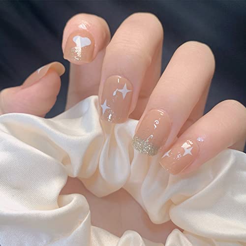 24pcs Fake Nails with Glue - Pink Heart Print Artificial Nails for Short Fashion Manicure | False Nail Patches for Daily Wear, Parties & Special Occasions