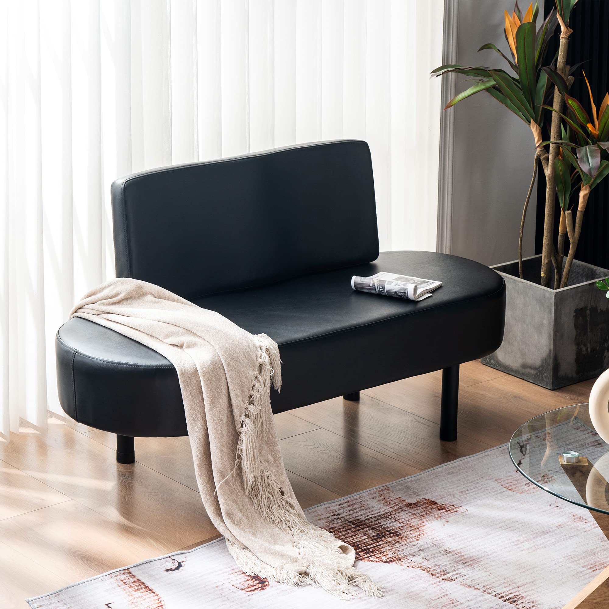 BarberPub Waiting Room Chairs - Leather Upholstered Reception Settee Bench with Backrest, Salon & Office Furniture W702 (Black) - Perfect for Barber Shops, Salons, Waiting Areas & Home Entryways