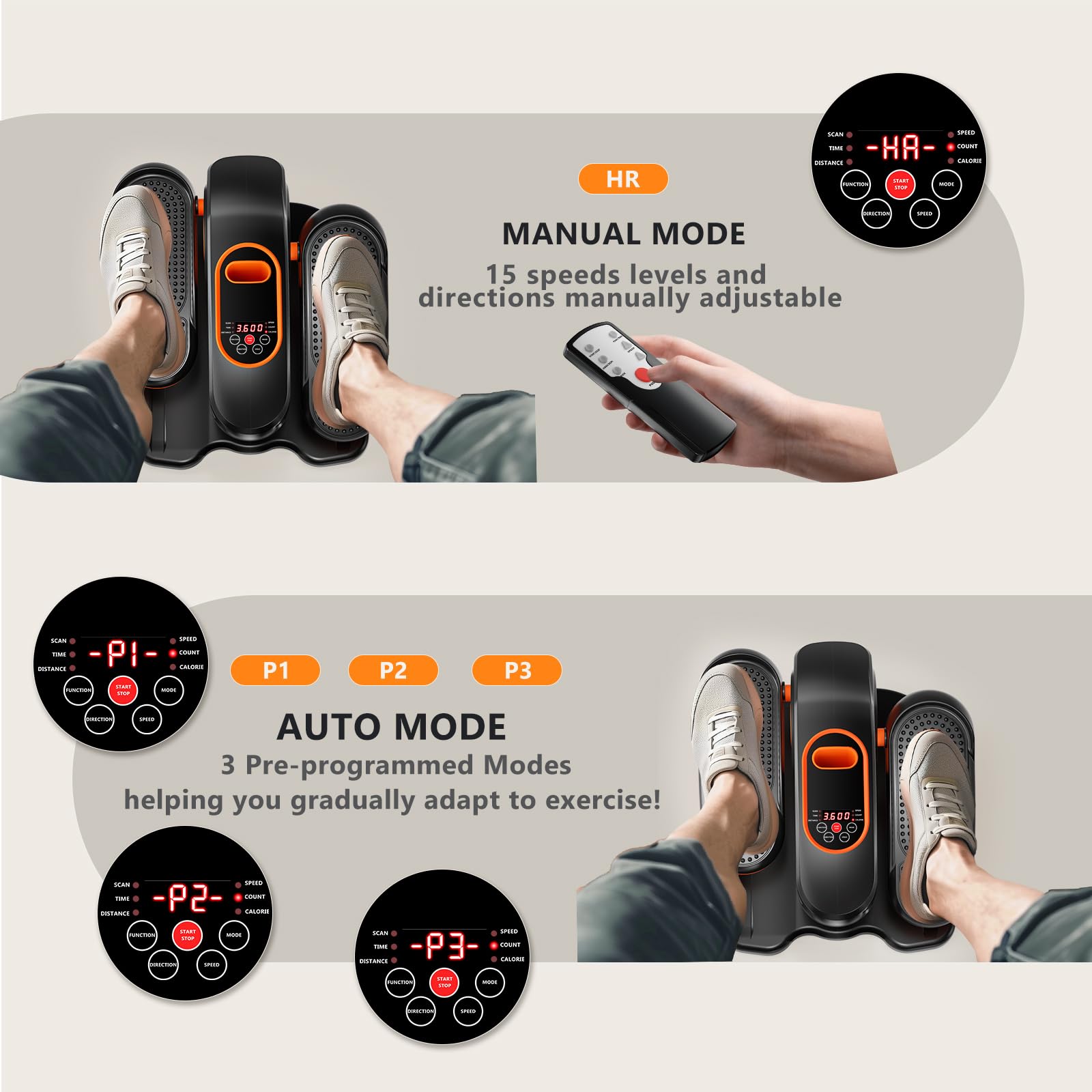 Under Desk Elliptical Machine - 15 Adjustable Speed Quiet Portable Leg Exerciser for Seniors & Office Workers | Seated Pedal Workout at Home or Office | Improve Circulation & Burn Calories While Working