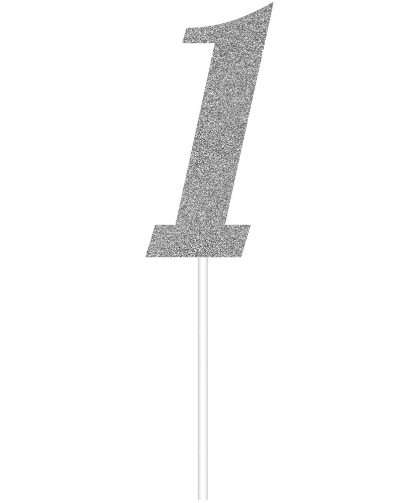 1st Birthday Silver Glitter Cake Topper - 15cm Elegant Cake Decor for Baby's First Birthday Party, Baby Shower & Celebration