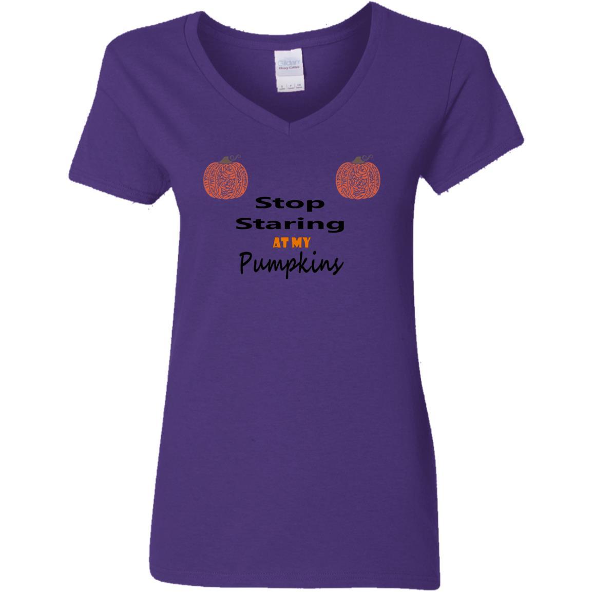 WineyBitches.Co Halloween Pumpkin Print V-Neck T-Shirt for Women - 5.3 oz Soft Cotton Tee - Funny Fall & Halloween Party Outfit