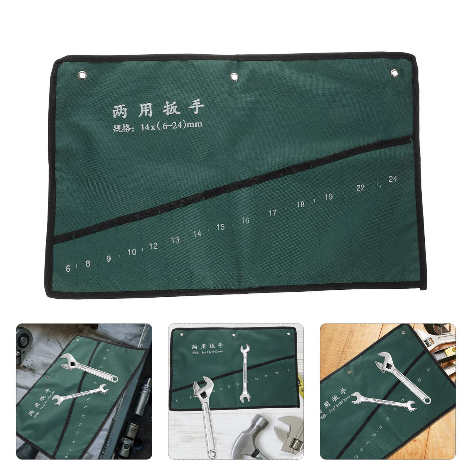 UEETEK 14-Pocket Canvas Spanner Wrench Roll-Up Tool Organizer Bag | Durable Tool Storage Pouch for Mechanics & DIY Projects | Workshop, Garage & Job Site Use