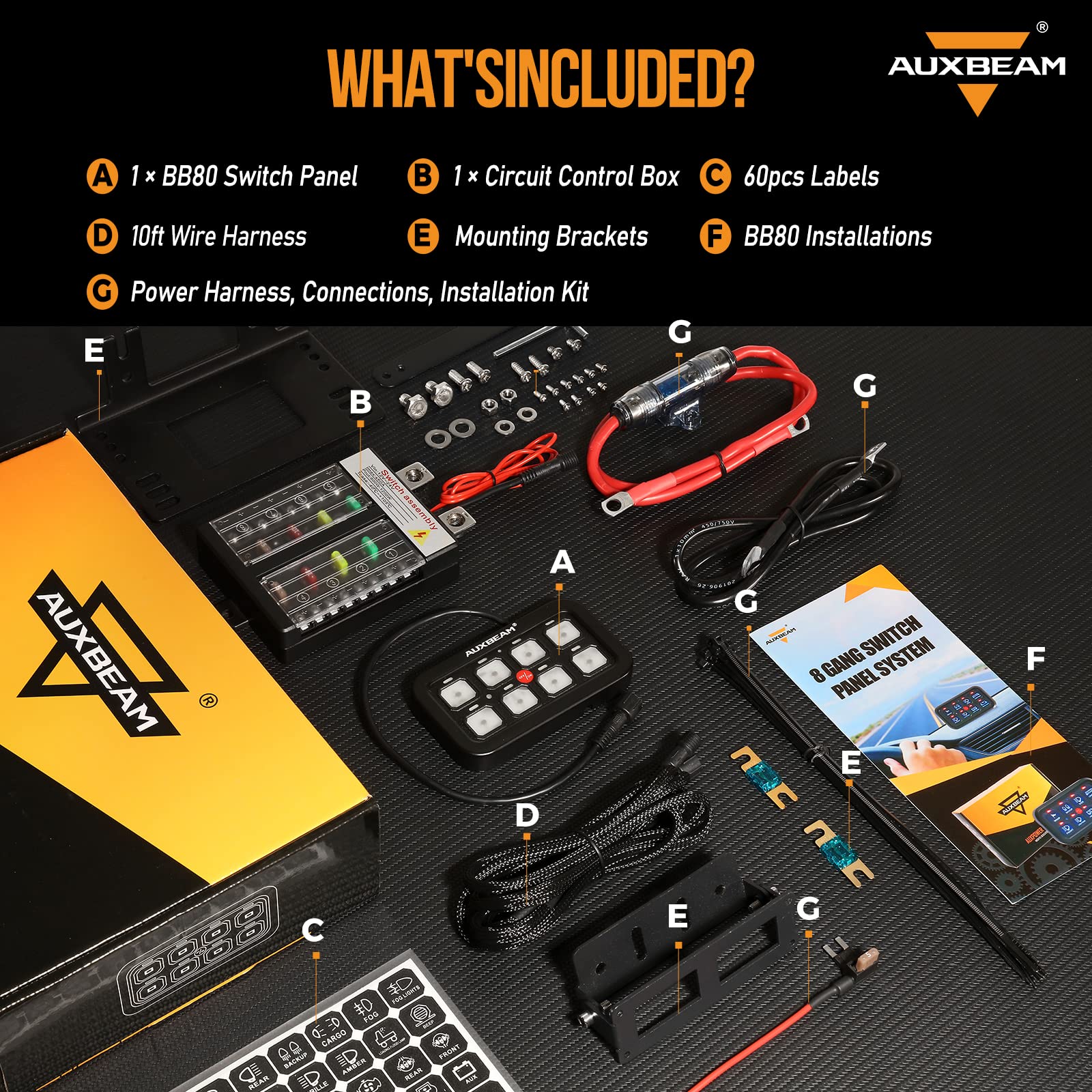 **Auxbeam 8 Gang Switch Panel BB80 - Universal Circuit Control Relay System with Auto Dimmable LED Touch Switch for Car, Truck, Boat, ATV & UTV - Blue (2-Year Warranty) - Perfect for Off-Roading, Marine & RV Upgrades**