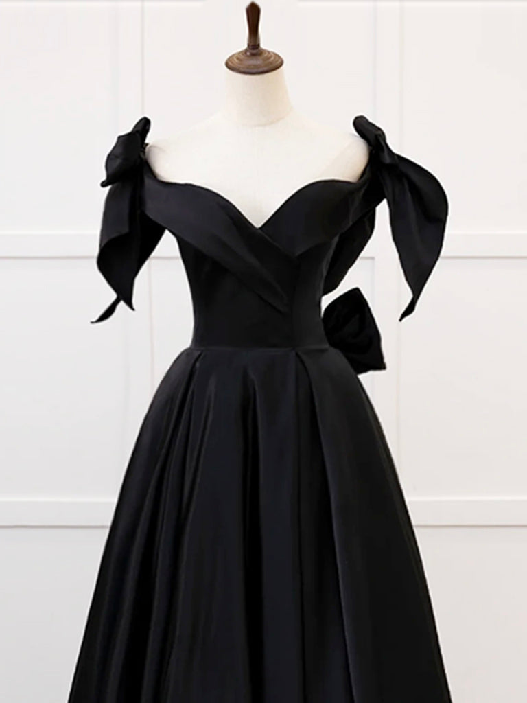 Elegant Black Satin Sweetheart Neckline A-Line Long Prom Dress - Perfect for Formal Events, Evening Galas, and Special Occasions