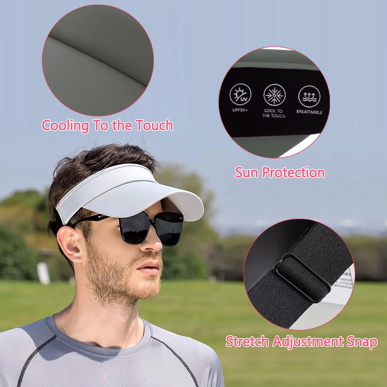 UPF 50+ Sun Protection Visor Hats for Women & Men - Adjustable Wide Brim Sports Cap for Golf, Running, Hiking & Outdoor Activities - Breathable Mesh Design for Summer Sun Safety