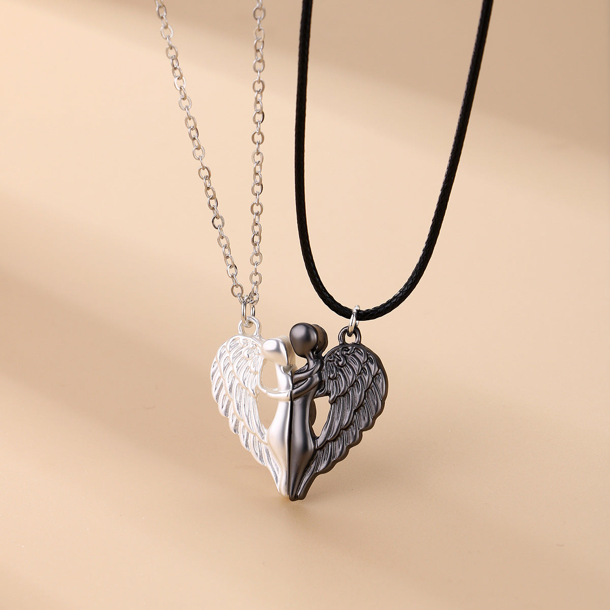 Hugging Angel Couple Wings Magnetic Necklace Set | Romantic Gift for Couples, Valentines Day, Anniversary | Perfect for Date Nights & Special Occasions