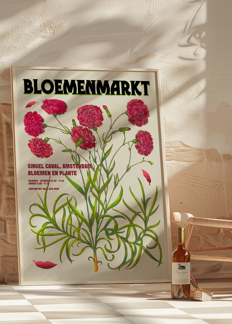 Amsterdam Bloemenmarkt Flower Market Pink Flowers Print - Floral Wall Art for Home Decor, Living Room, Bedroom & Office